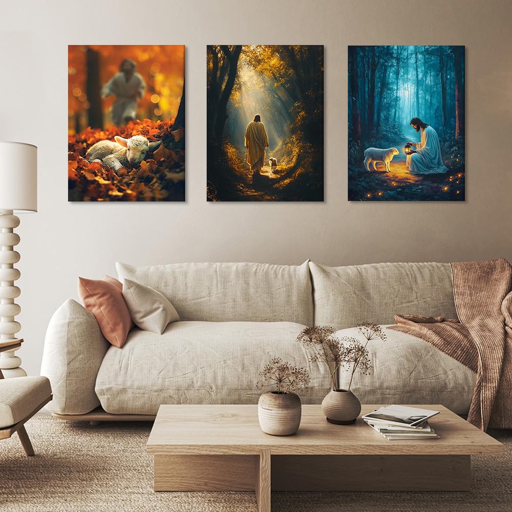Artscope 3 Pieces Wall Art Canvas Prints, Jesus and Lost Lamb Picture Painting - Image 2