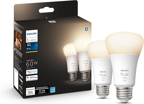 Philips Hue White 2-Pack A19 LED Smart Bulb & Bridge, Unlocks Full Suite of Features for Hue Smart Lights and Accessories, Compatible with Alexa, Apple HomeKit and Google Assistant White Ambiance