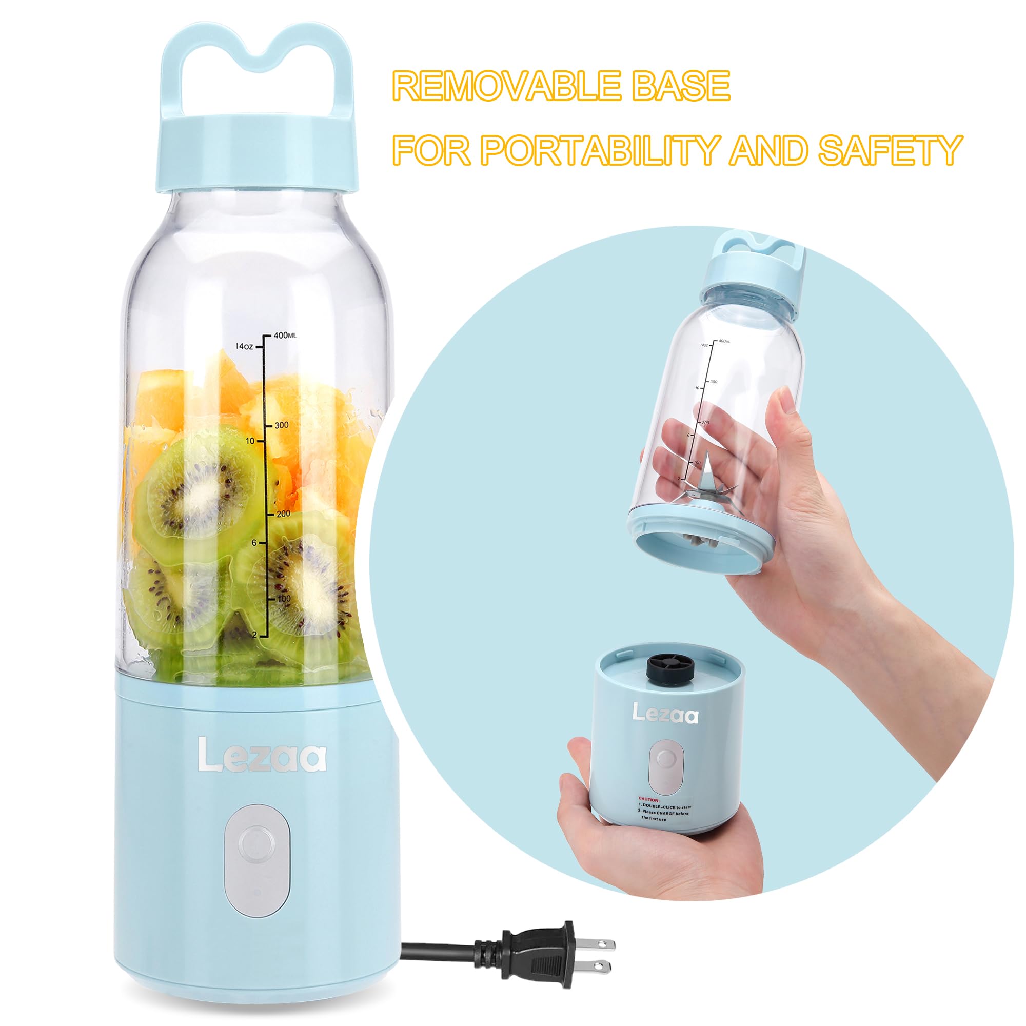 Smoothie Blender,Personal Blender with Funnel, Portable Blender for Shakes and Smoothies, 6 Stainless Steel Blades for Powerful Blending Performance,175W Blue (Blue)