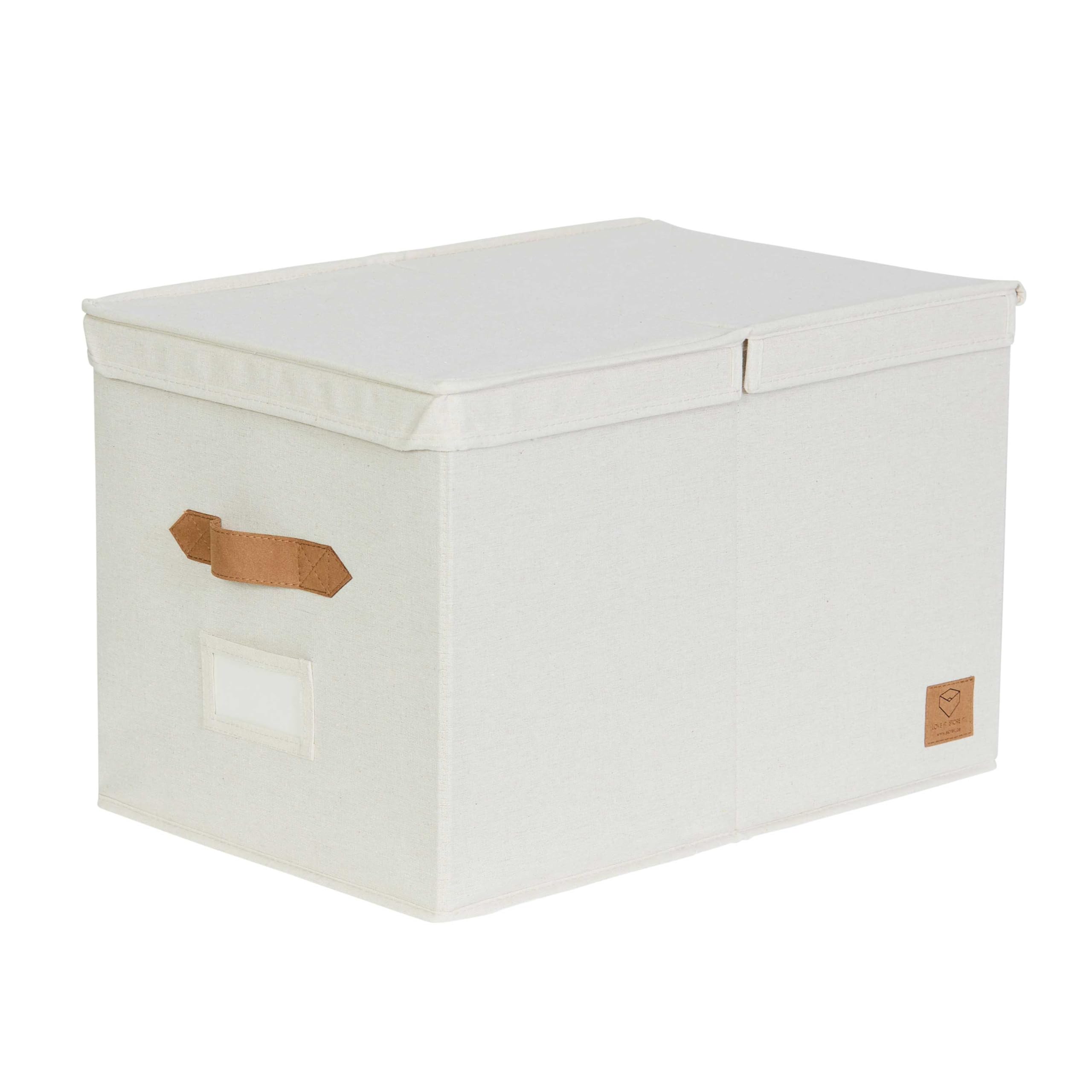 LOVE IT STORE IT Premium Storage Box with Lid XL - Made of Linen Fabric - Writeable - Reinforced with Wood - Extra Large and Stable - Beige - 50 x 33 x 32 cm
