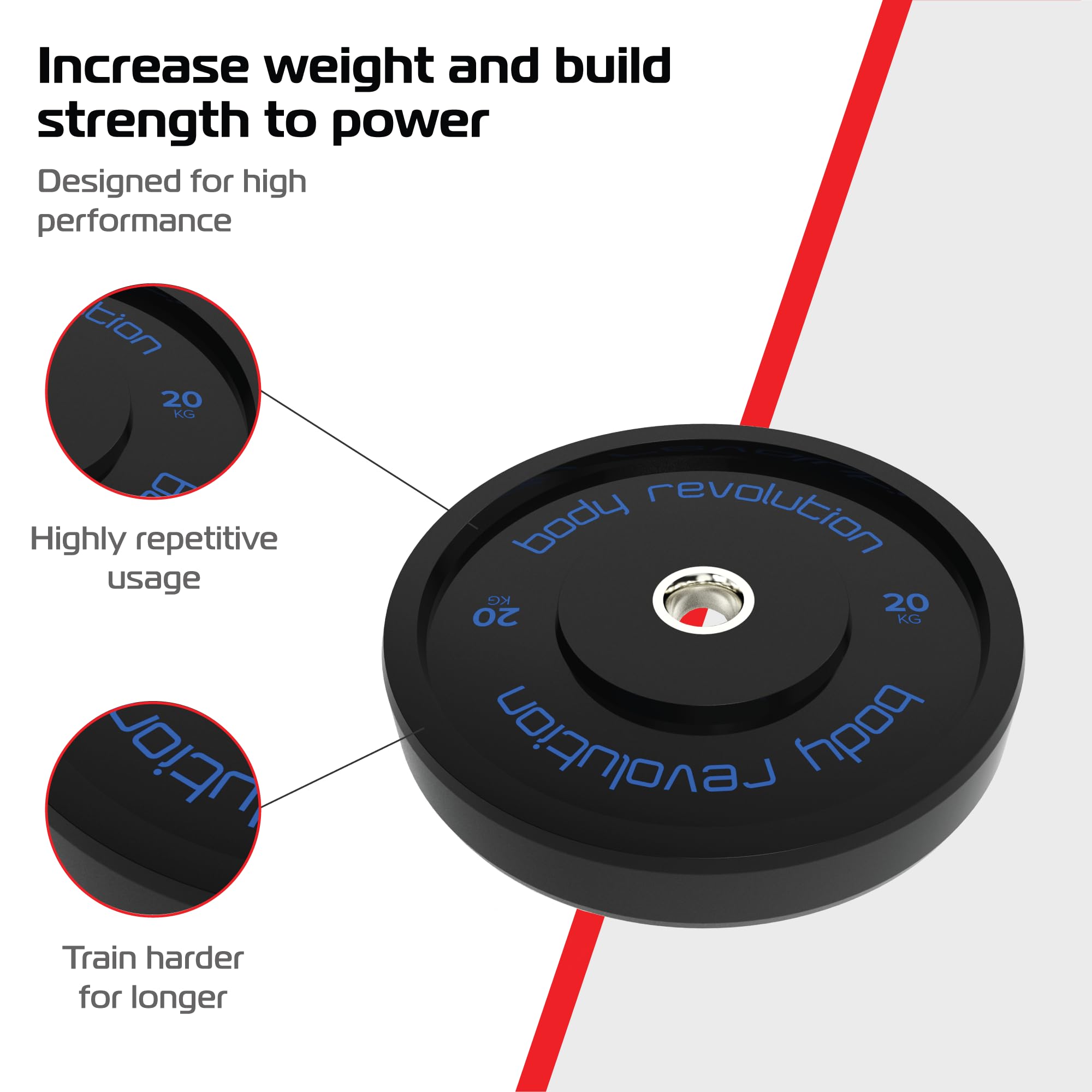 Body Revolution, dischi Bumper in gomma da 5 cm per sollevamento pesi olimpionico, dischi per bilancieri e crossfit (da 5 a 25 kg), 20kg pair