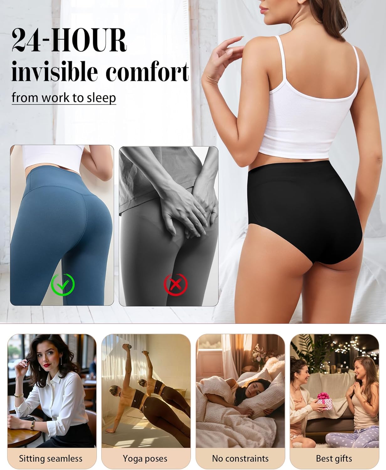 LEVAO Women's High Waist Seamless Underwear - No Show Hipsters Panties with Full Coverage Briefs (6-Pack, Mixed colors) - Image 4