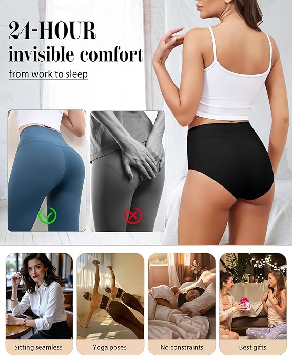 Levao Naadloze Slips Onderbroeken voor Dames, Hoge Taille, Seamless Ondergoed, Vrouwen High Waist Bikini, Comfortabele No Show Panties, Verpakking van 6 stuks, S-XXL, 6 zwart., XL