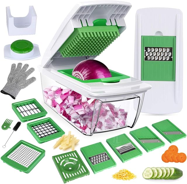 Vegetable Choppers, Kitchen Mandoline Food Cutter 8-Blade Onion Slicing Dicing Grating Chopping Egg Separator for Tomato Potato Aubergine Cheese Sliver Grater Shredder Fruit Julienne-Yirenyoupin