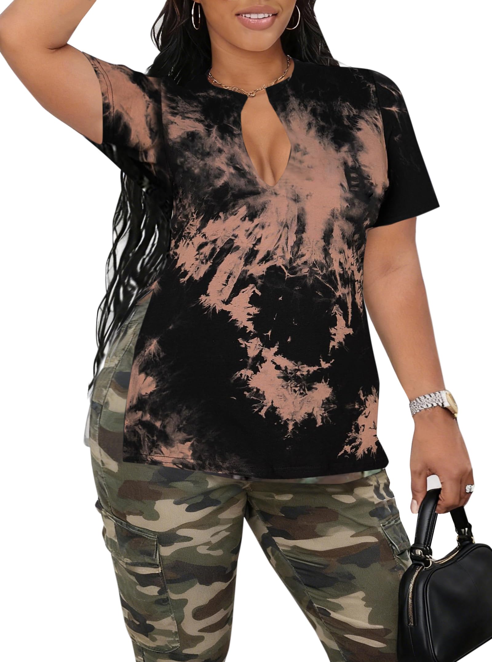 Remidoo Side Slit Tees for Women Plus Size Sexy Tops Cute Summer Top Short Sleeve V Neck T Shirt