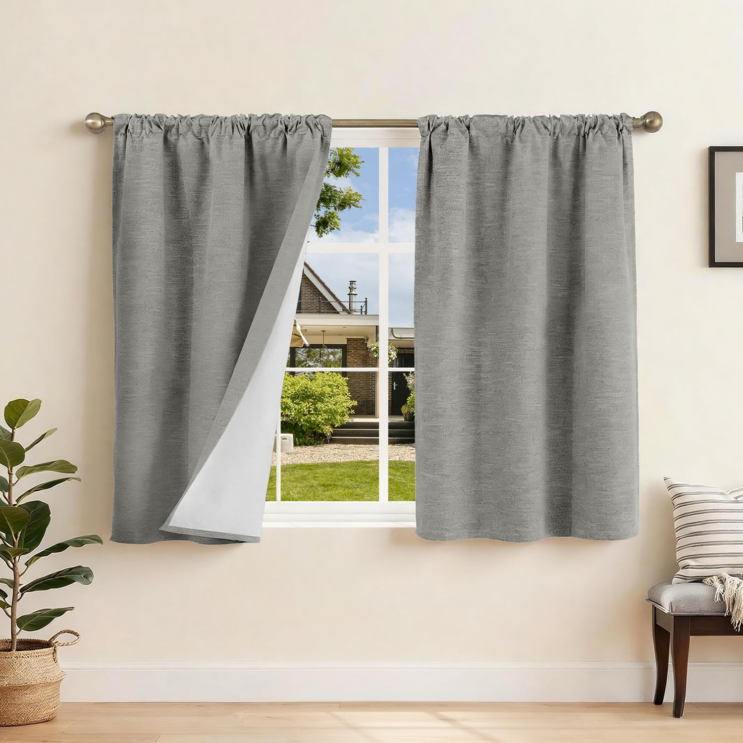 Runyéla 100% Blickdichte Vorhänge mit Kräuselband Leinenoptik Verdunklungsvorhänge Leinen Gardinen Thermovorhänge Kälteschutz Wohnzimmer Blackout Curtain