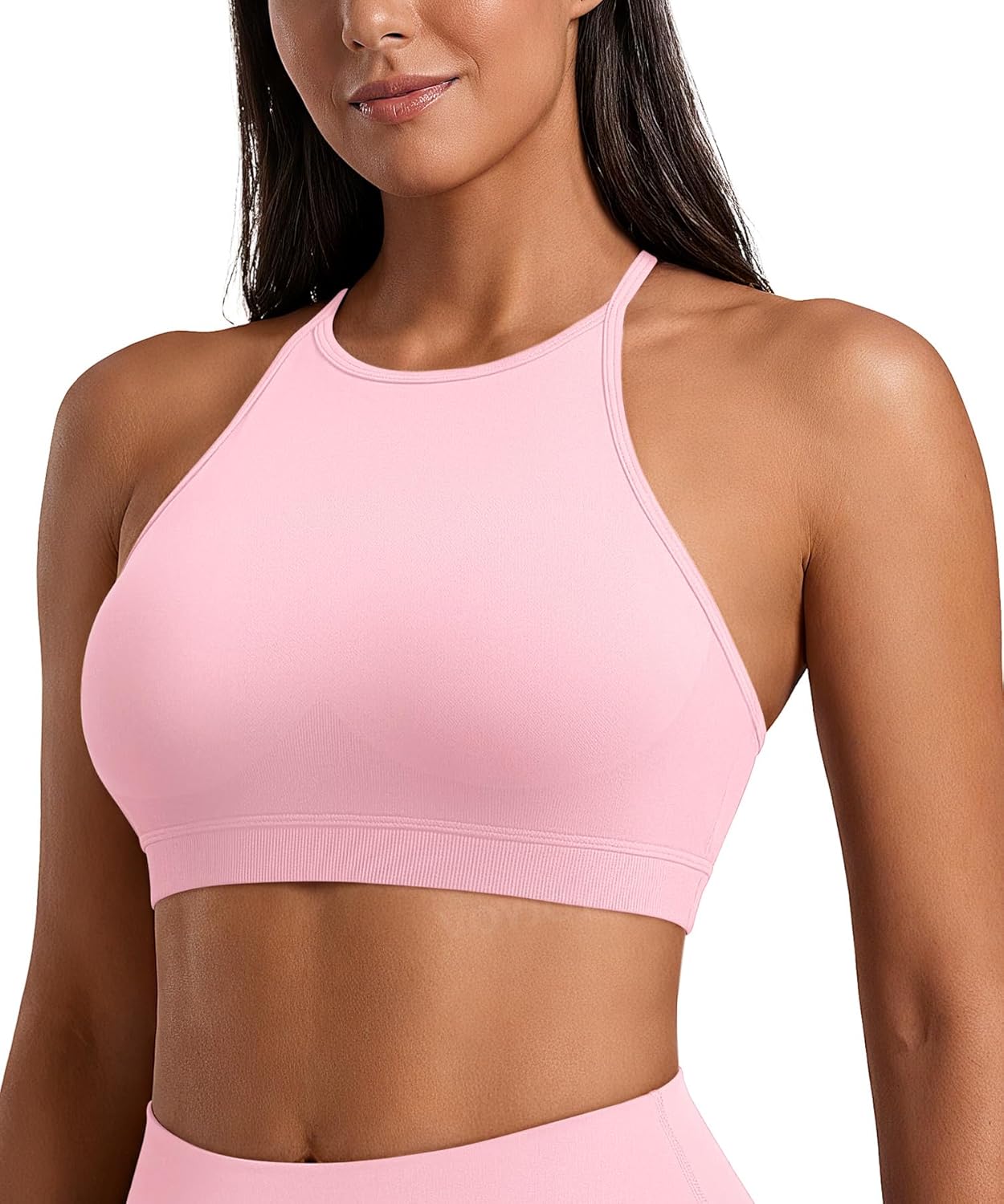 VOYJOY High Neck Sports Bra Adjustable Straps Yoga Crop Womens Workout Gym Yoga Bras