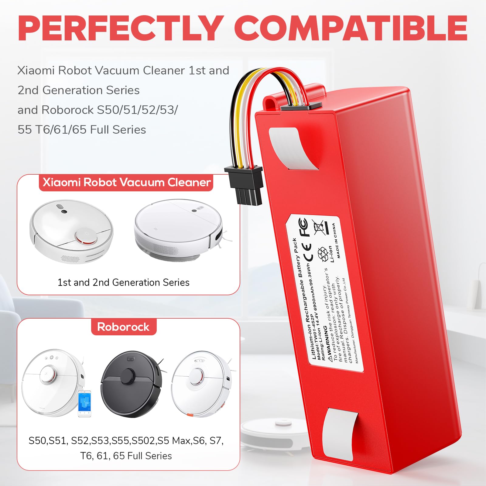 ASUNCELL 14,4V 6900mAh Li-ion Ersatzakku für Xiaomi Roborock S50 S51