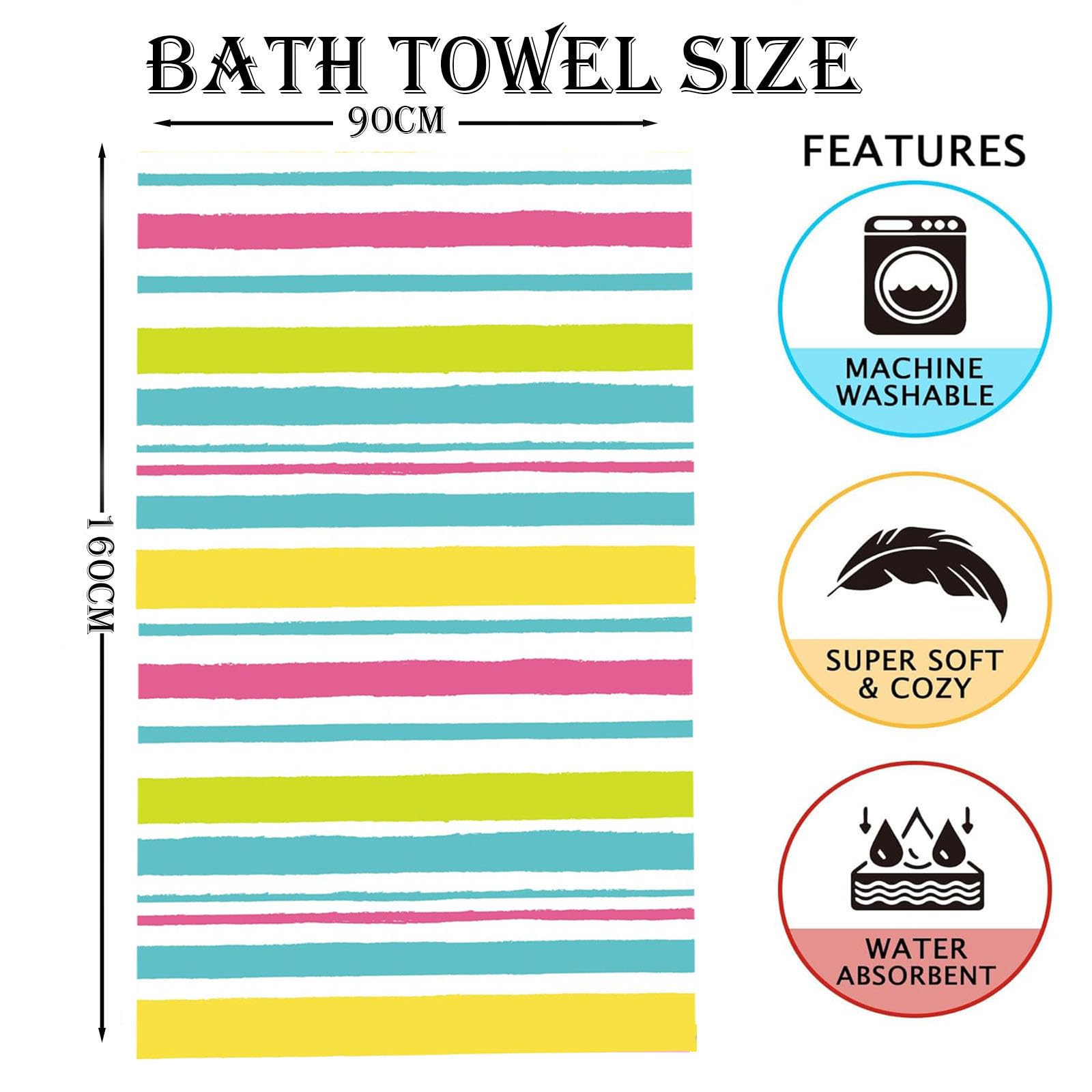 Large Thin Microfibre Beach Towel with Bag for Adult Men Women,160x90cm Pastel Stripe Beach Towels Quick Dry Sand Free Lightweight Swim Bath Towel for Travel,Swimming,Pool,Holiday,Camping,Gym Sports - Image 2