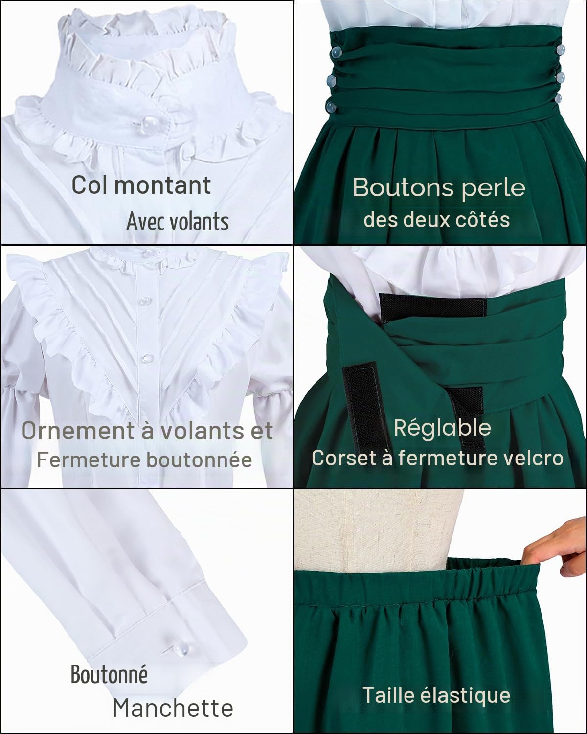 CR ROLECOS Robe médiévale pour femme - Robe victorienne - Chemisier victorien + jupes médiévales