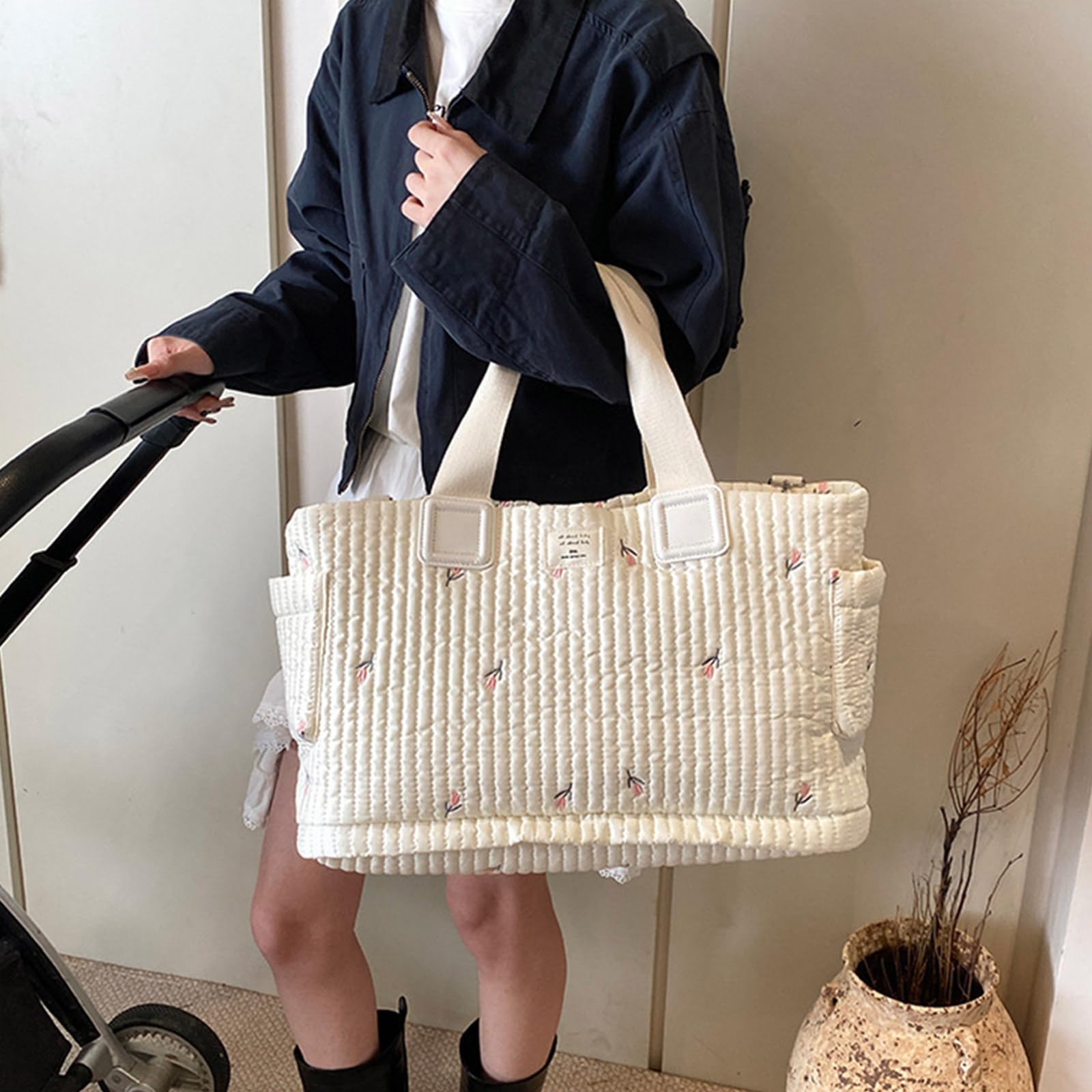 Stilvolle und praktische Handtasche, Windel Organizer Tasche Organisieren von Baby Utensilien bei Ausflügen oder Kurztrips, multifunktionales Fach