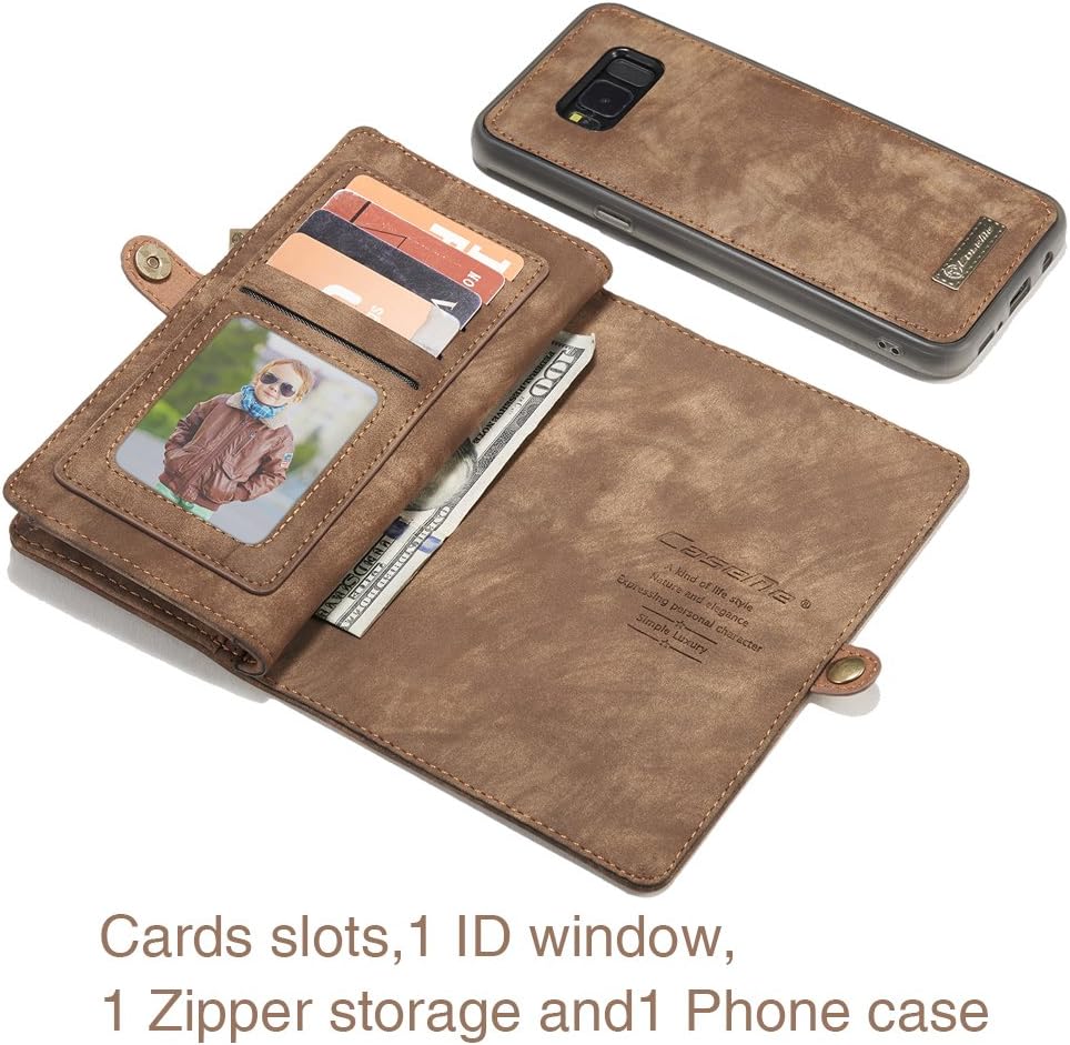 Samsung Galaxy S8 Leather Wallet Phone Case Magnetic Detachable Case with Card Slots Cash Compartment Brown