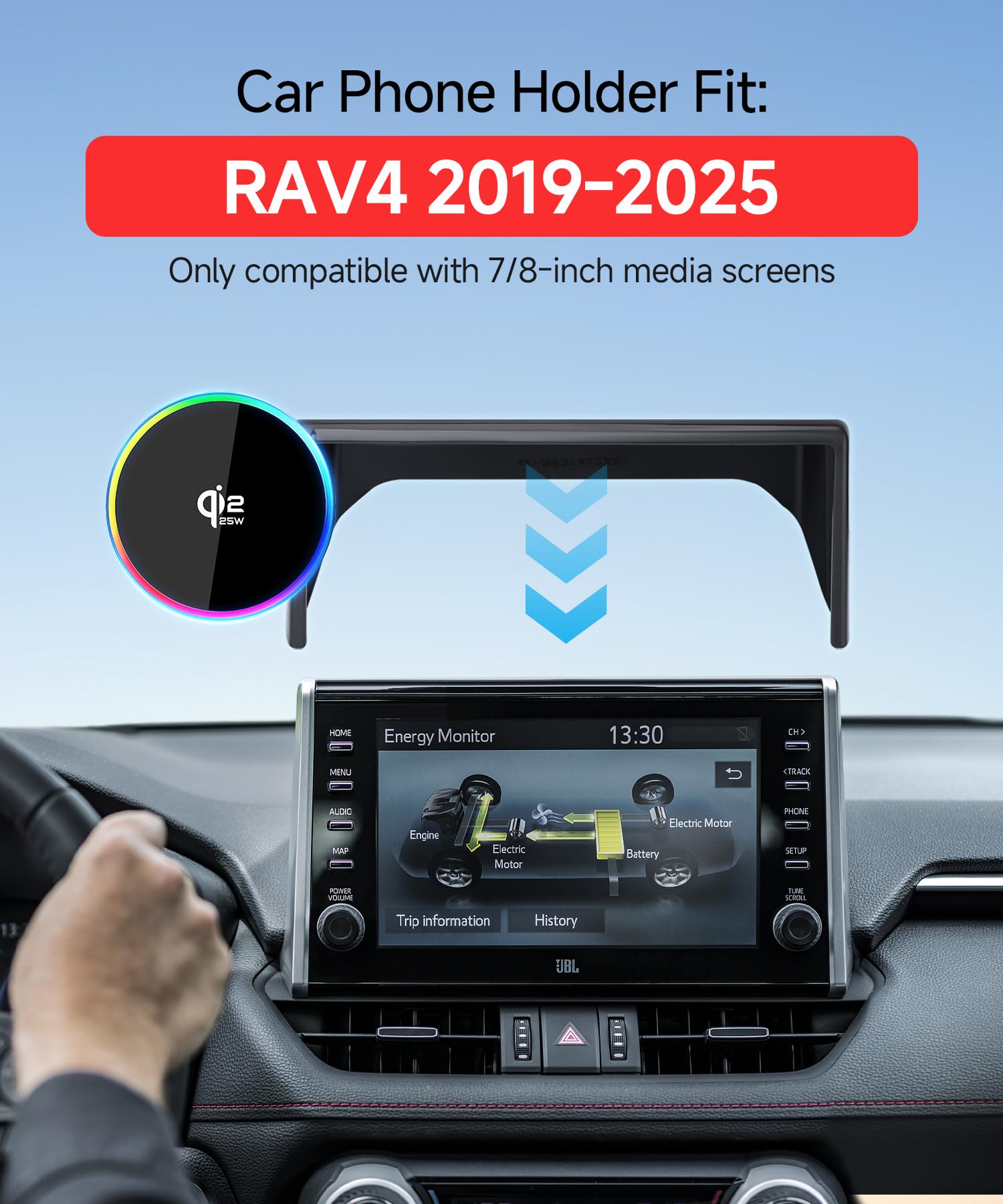 Qi2.2 Max 25W Fast Wireless Car Charger Phone Holder per Toyota RAV4/Hybrid 7/8 pollici 2019-2025, supporto magnetico per telefono compatibile con MagSafe