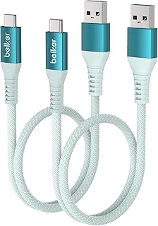 Belker USB C Short Cable 50cm/0.5M 2Pack [10Gbps Data] USB3.1 Gen2 Type C Android Auto Cable QC3.0 3.1A USB A to C Fast Charger for Samsung Note20 Galaxy S22/S21/S20 Z Flip4 Pixel 7 OnePlus 9 Green