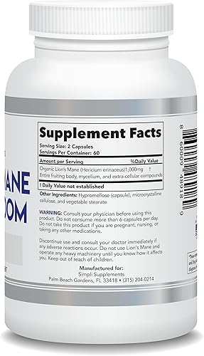 Miniatura 6 de Cápsulas de hongos de melena de león  Suplemento orgánico en polvo de melena de león de hongos reales para función cognitiva y apoyo inmunológico