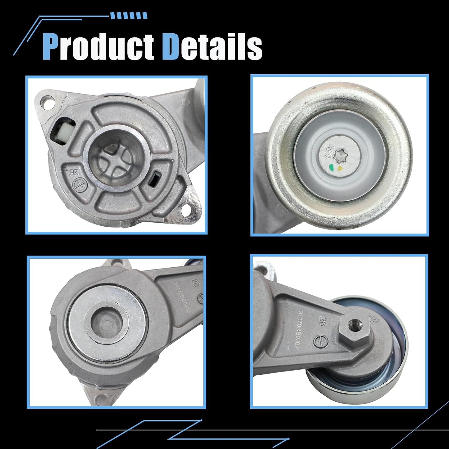 AUCERAMIC Belt Tensioner Assembly with Pulley Fit for Honda City 2010-2014, for Honda Fit 2009-2014 L4 1.5L GAS SOHC Replace# 39182, 31170RB0J01