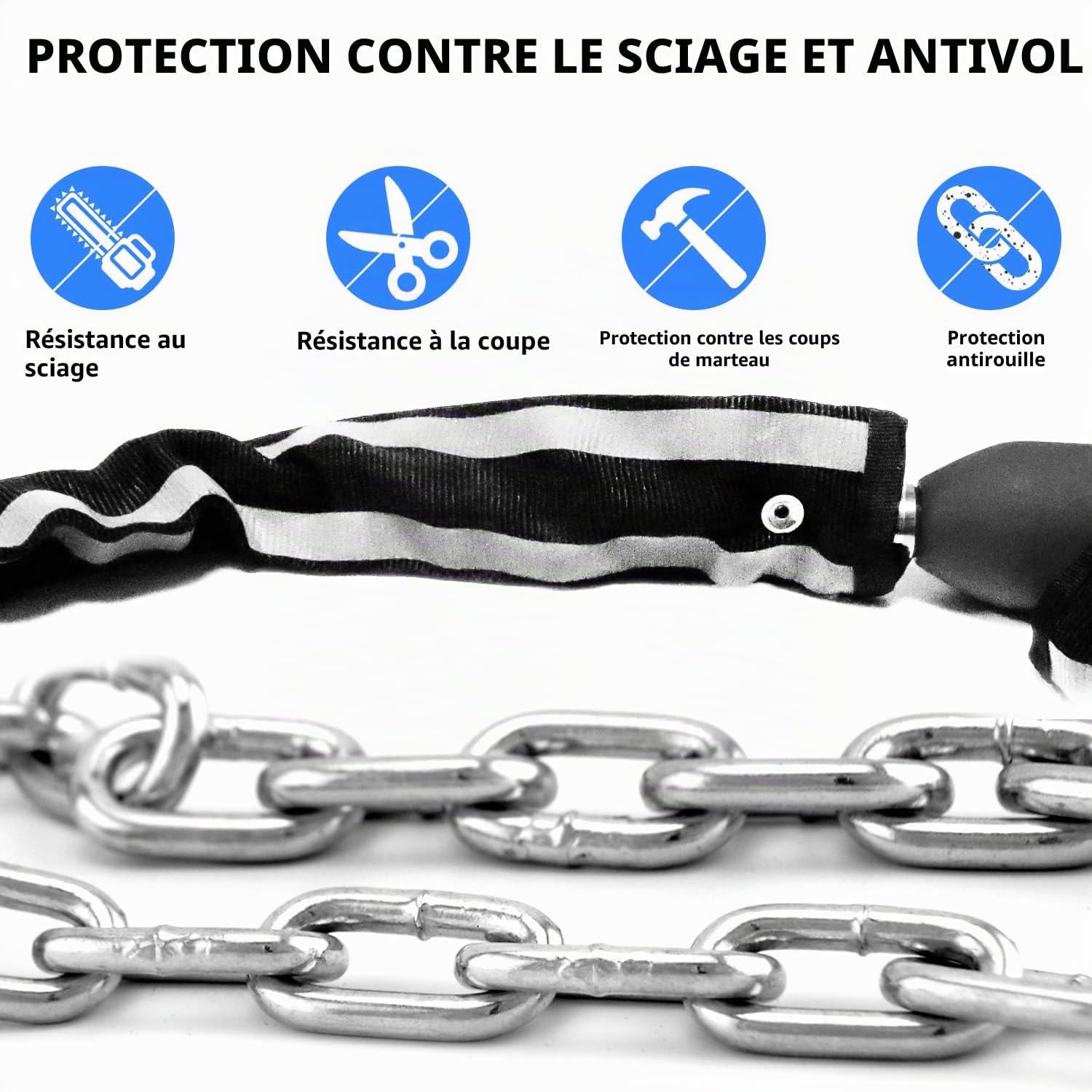 Antivol à chaîne électronique eLinkSmart pour vélo avec empreintes digitales et application d'empreintes digitales Longueur 100 cm Étanche Câble antivol sans clé Déverrouillage autorisé à distance