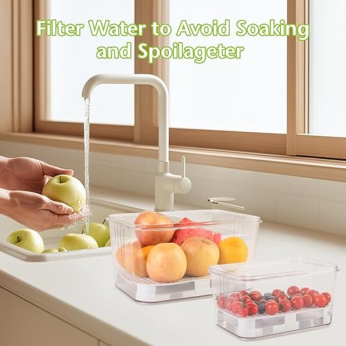 Miniatura 6 de 2 recipientes de almacenamiento de frutas para refrigerador con temporizador y colador, caja de pan de 5.5 L+2.3 L, sin BPA, recipientes de