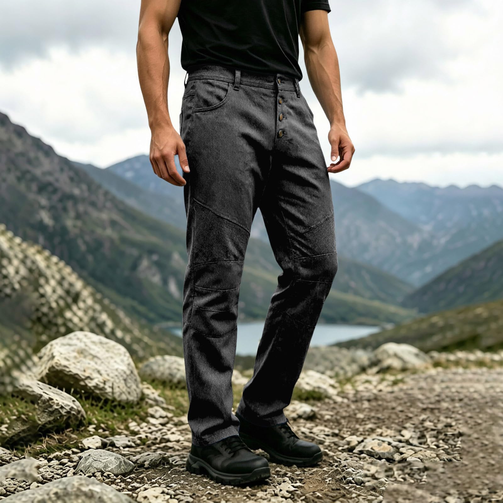 Pantalones cargo para hombre, cintura alta, pantalones de senderismo holgados, pantalones de trekking con múltiples bolsillos, pantalones de trabajo, pantalones cargo de un solo color