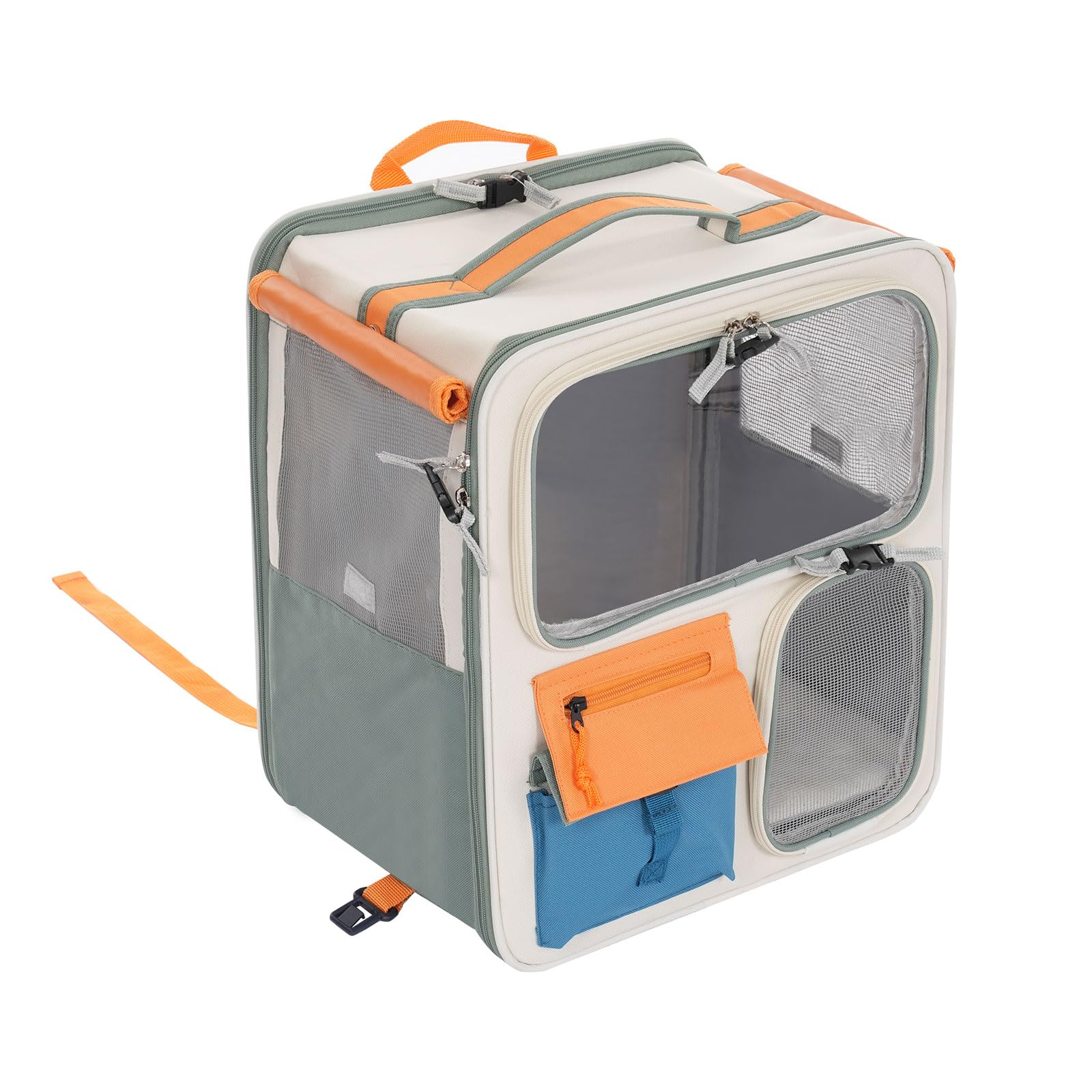 Katzenrucksack Hunderucksack mit Trolley 2 in 1 bis 12,5 kg, Katzentransporttasche Tiertransporter mit 4 Rädern, Multifunktionaler, Atmungsaktive Haustier-Reisetrage für Katzen und Welpen