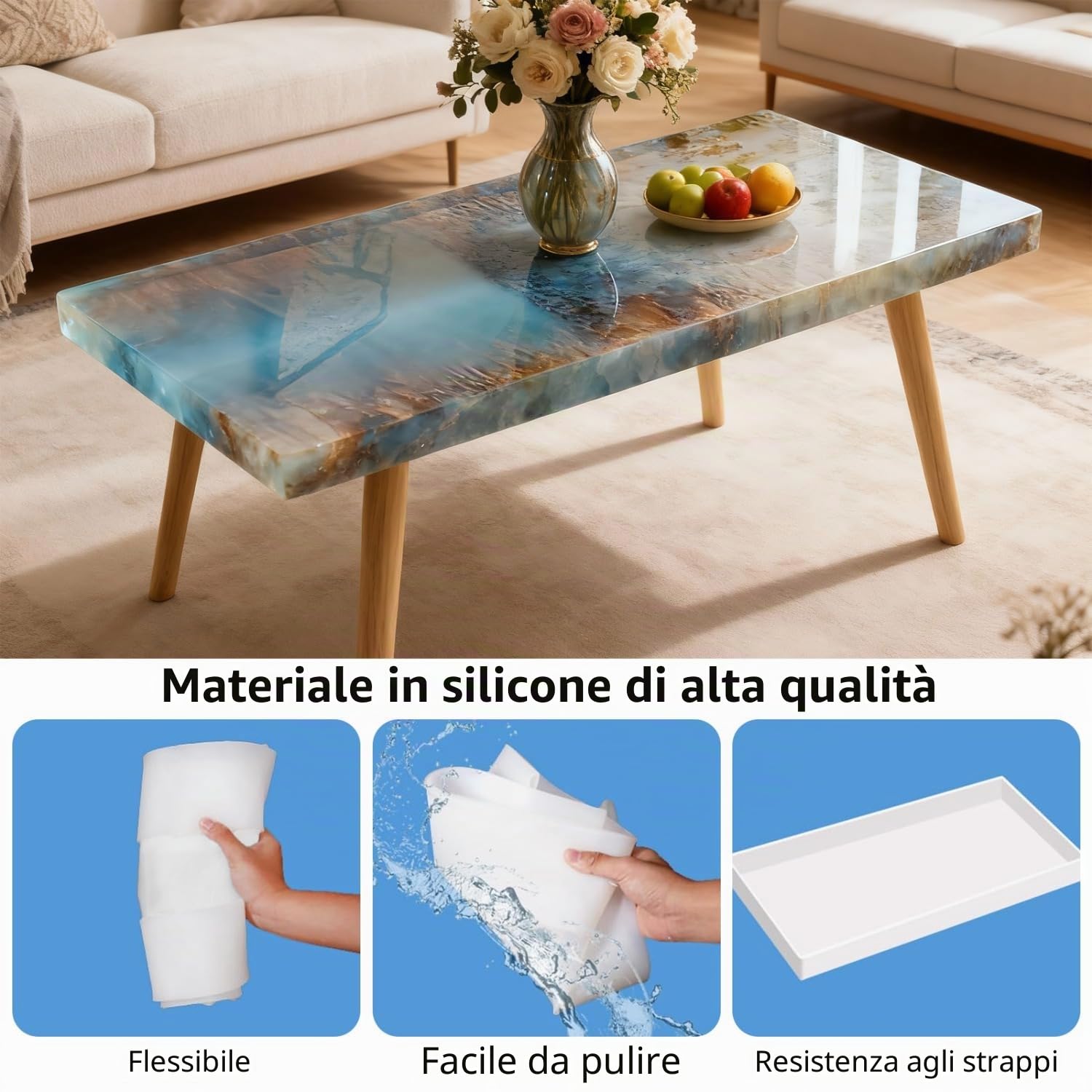 Stampo Rettangolare Extra Grande in Silicone per Resina Epossidica per Tavolo, 59 × 30 cm, Stampo in Silicone per Fusione in Resina Epossidica per Tavolo Fiume, per Artigianato in Resina Fai da Te