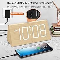 Vista 5 de DreamSky Wooden Digital Alarm Clocks for Bedrooms - Electric Desk Clock with Large Numbers, USB Port, Loud Alarm for Heavy Sleepers, Adjustable