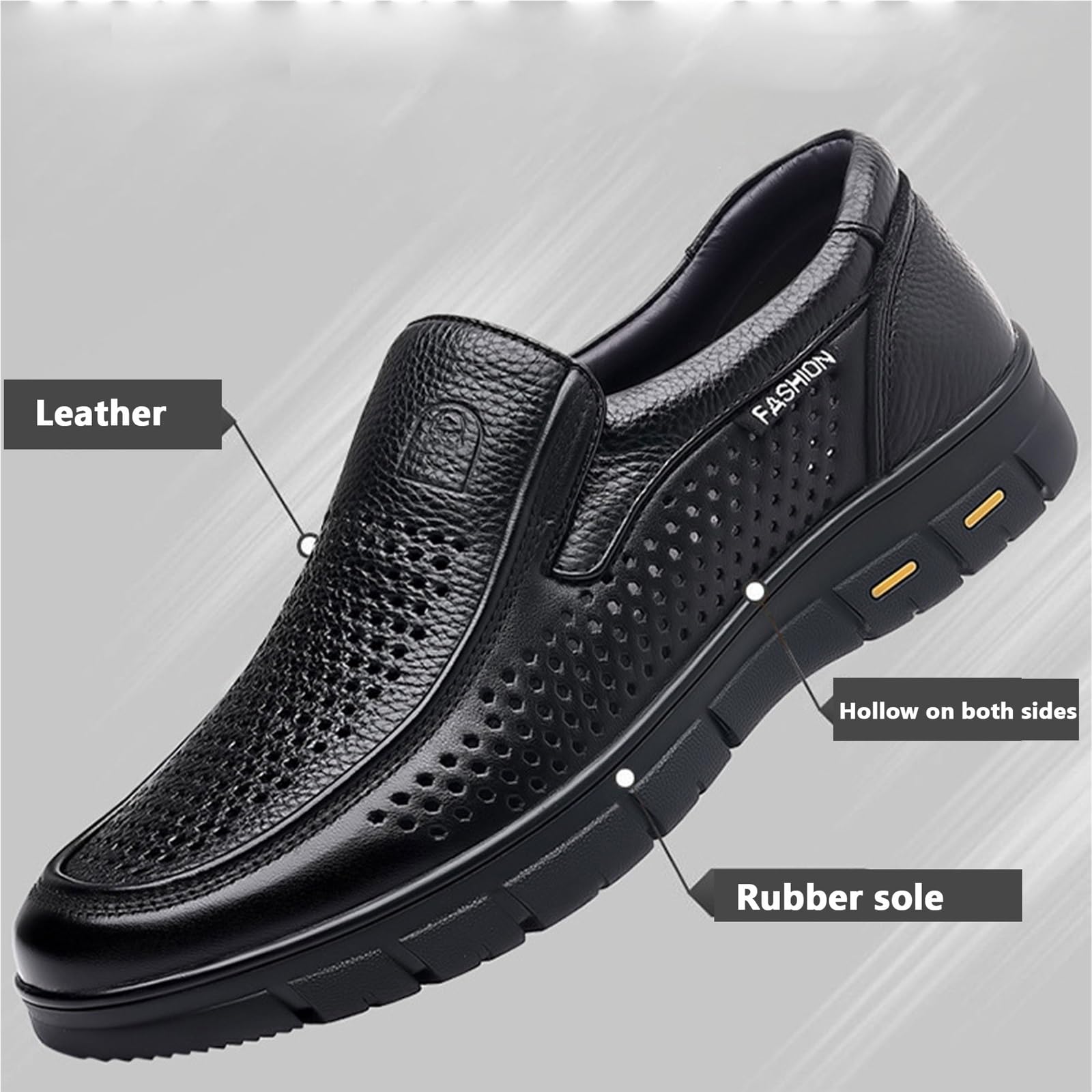 Herren Lederschuhe mit Belüftungslöchern, Atmungsaktive Business Loafers | Bequeme Sandalen mit Weichbett-Sohle Ideal für Senioren & Berufstätige Elegante Sommer-Schuhe