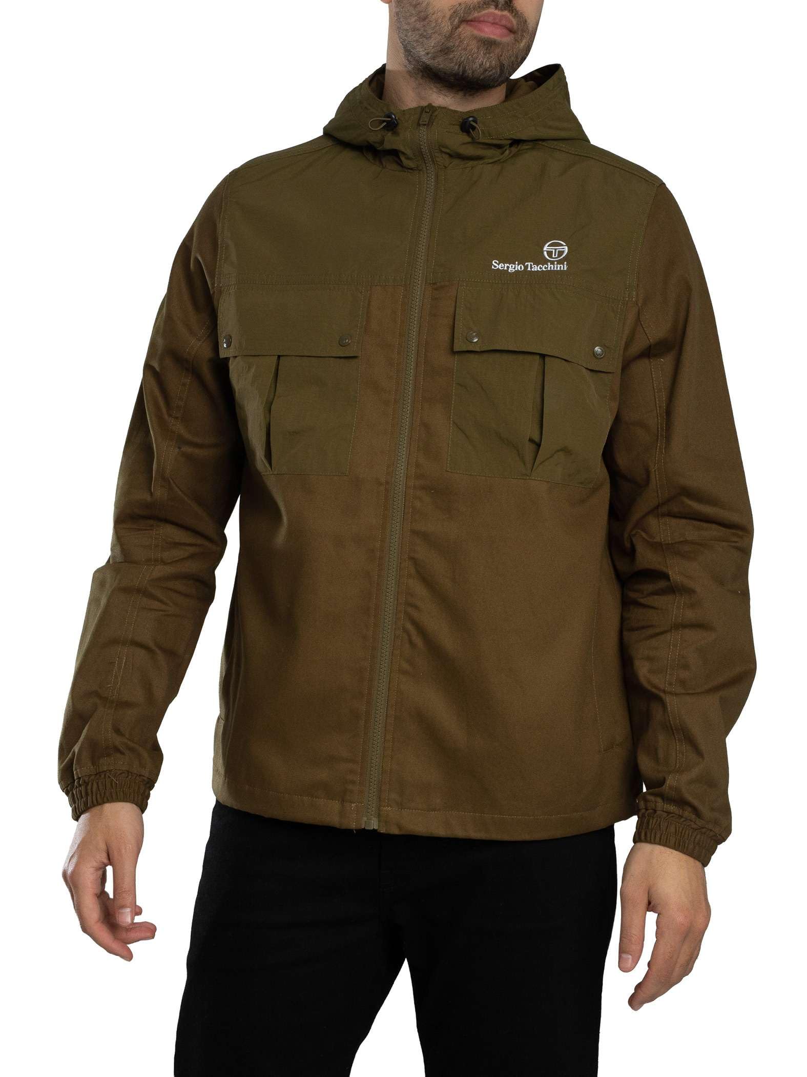 Sergio Tacchini Men's Calisti Hooded Jacket, Dark Olive, M