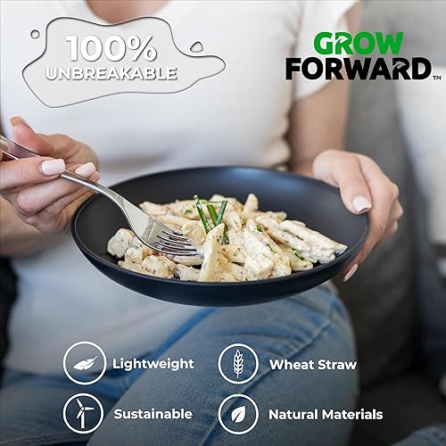 Miniatura 4 de Grow Forward Tazones de paja de trigo prémium para pasta, 30 onzas, irrompibles, anchos y poco profundos, juego de 6 cuencos de plástico