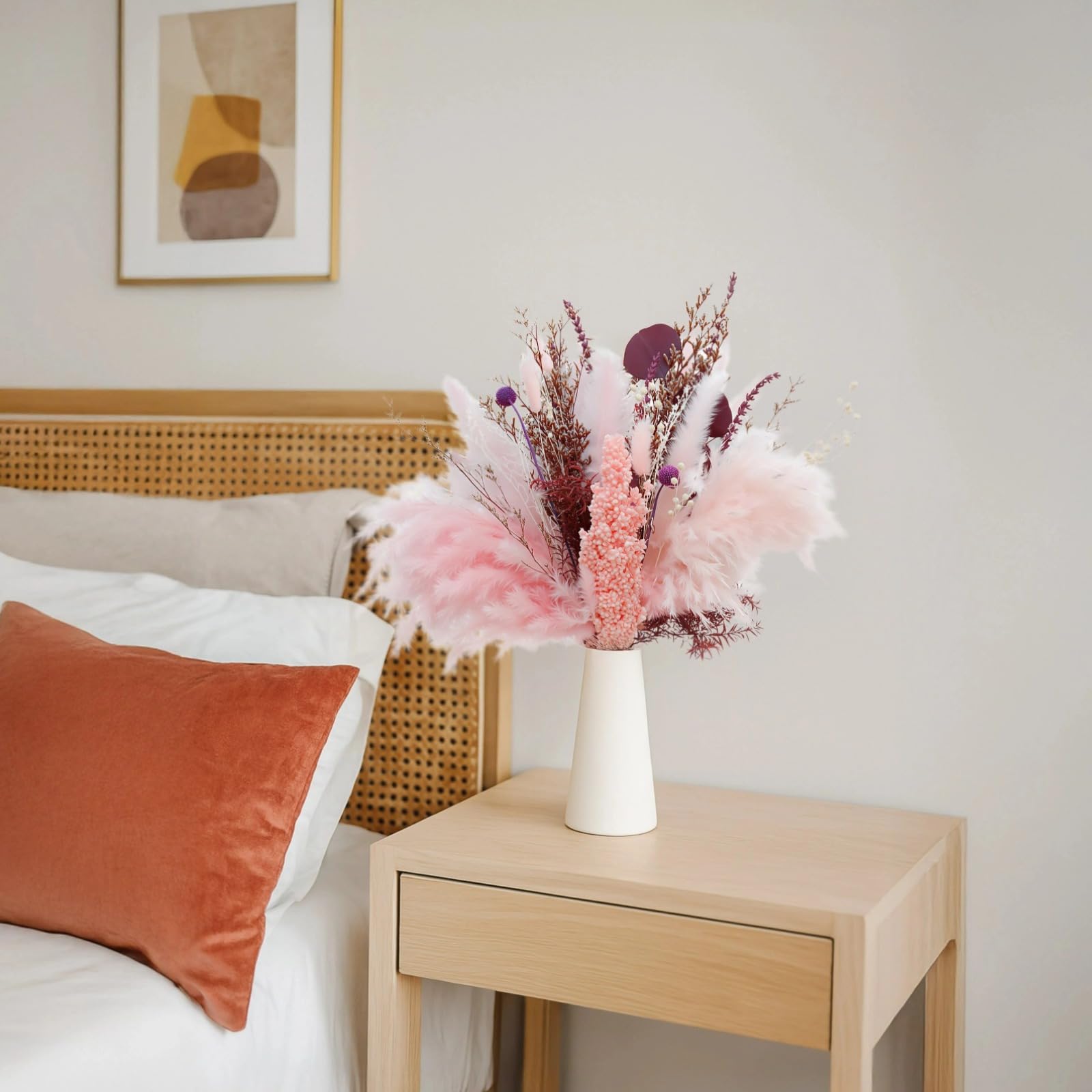 Pampasgras Deko, Trockenblumenstrauß aus Pampasgras, vielseitige echte Trockenblumen, Mix in Rosa und Violett, ideal für Zuhause, Feiern und Vase, für Tisch und Raumgestaltung