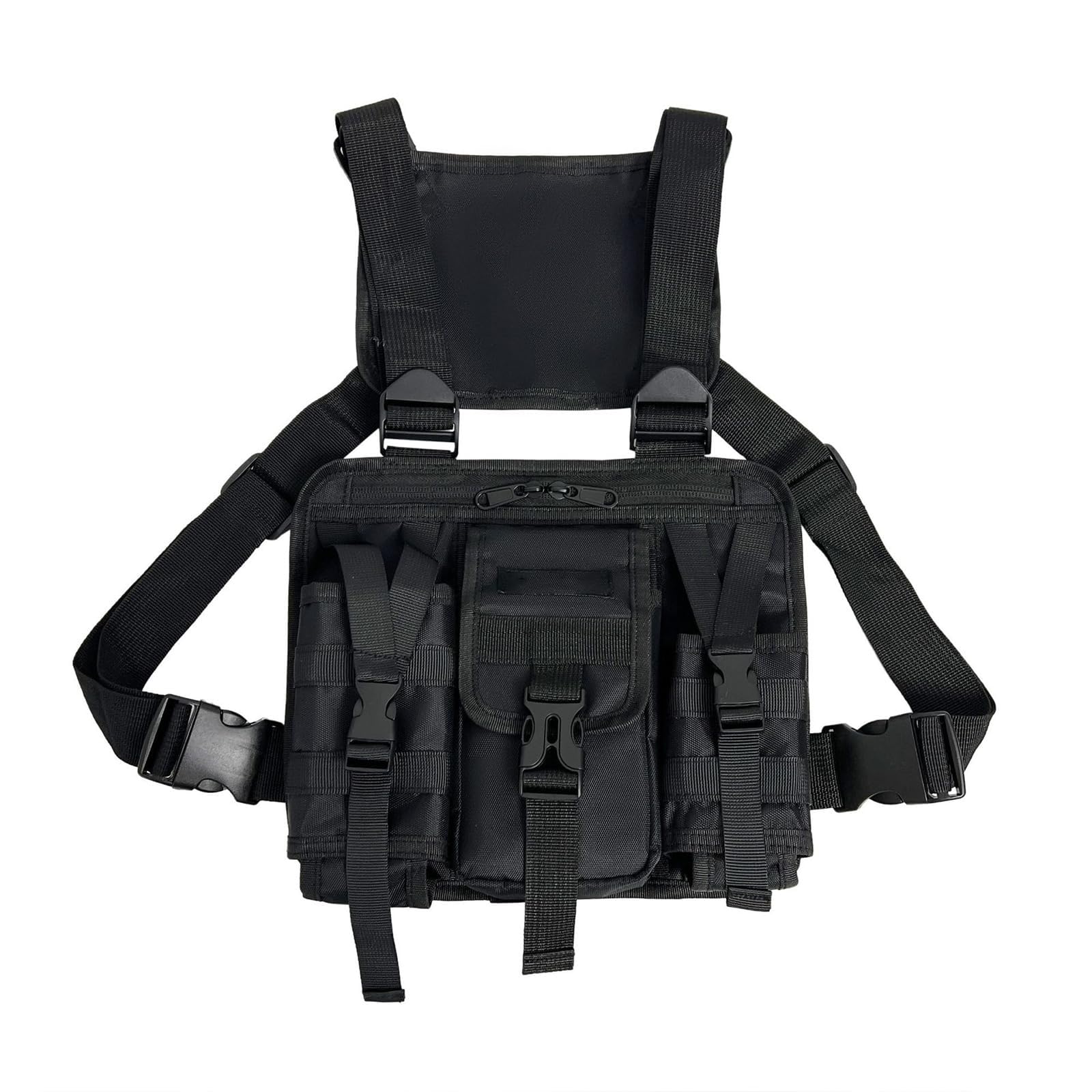 Tasca Tattica Sul Petto da Uomo Donne,Borsa da Corsa Sul Petto con Spalline Regolabili,Tasche Multiple,per Campeggio,Pesca e Viaggi All'aperto,Nero