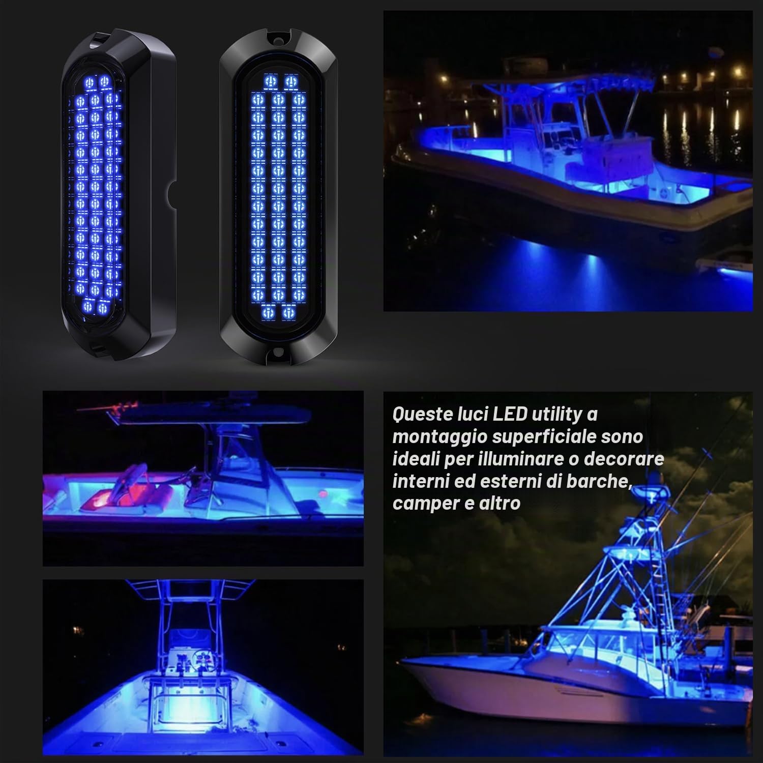 Greluma 2 Pz Luci per barche marine, lega di zinco impermeabile 40 LED illuminazione subacquea per barca specchio di poppa/navigazione/tappo di scarico/luci di coperta lampada di cortesia - blu