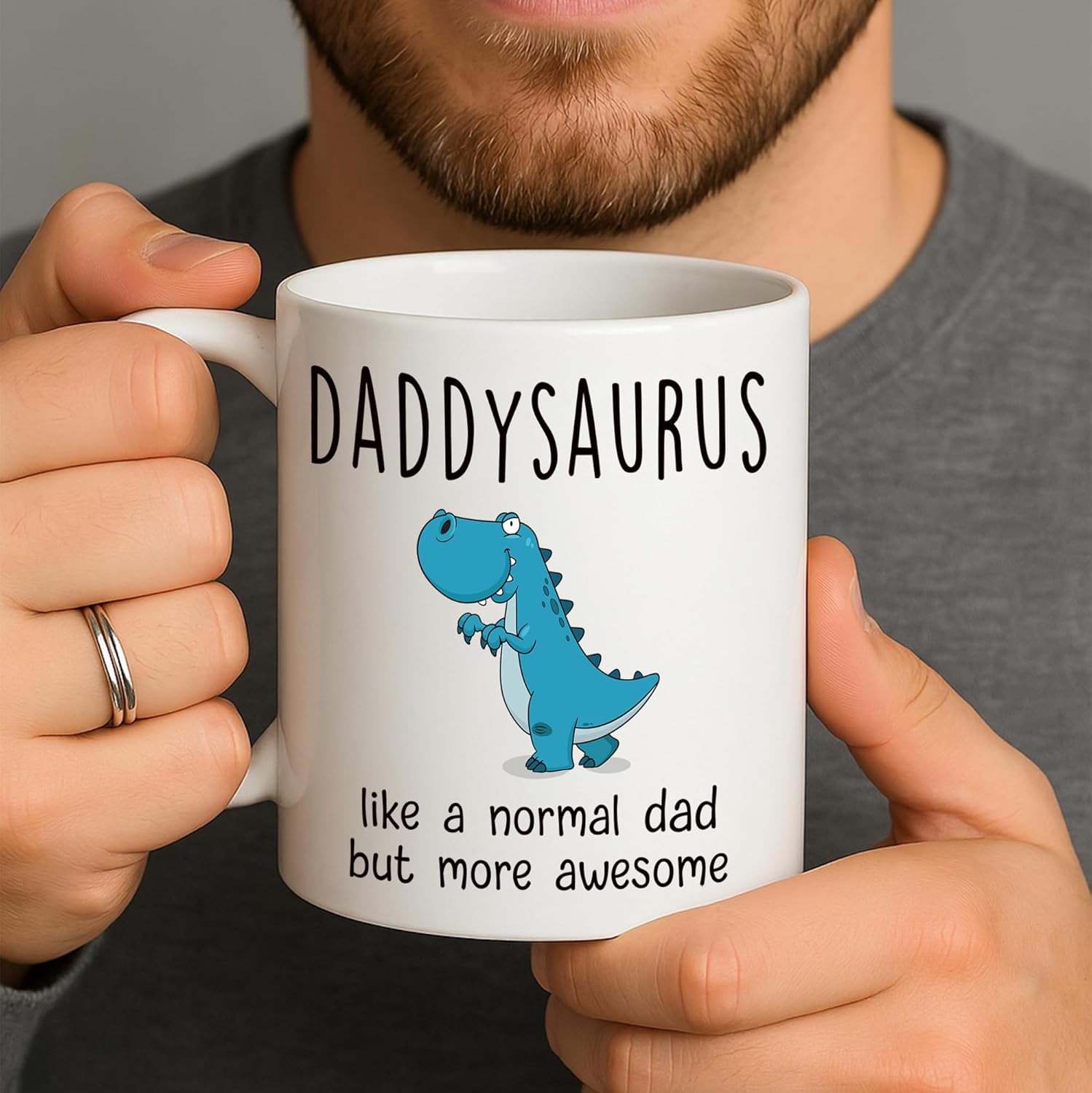 Gossby DADDYSAURUS Coffee Mug for Dad - Funny Gifts for Dad from Daughter, Son, Kid - 11oz T-rex Daddy Mug - Fathers Day, Christmas, Birthday Gift for Father, Step Daddy - Husband Gift from Wife - Image 4