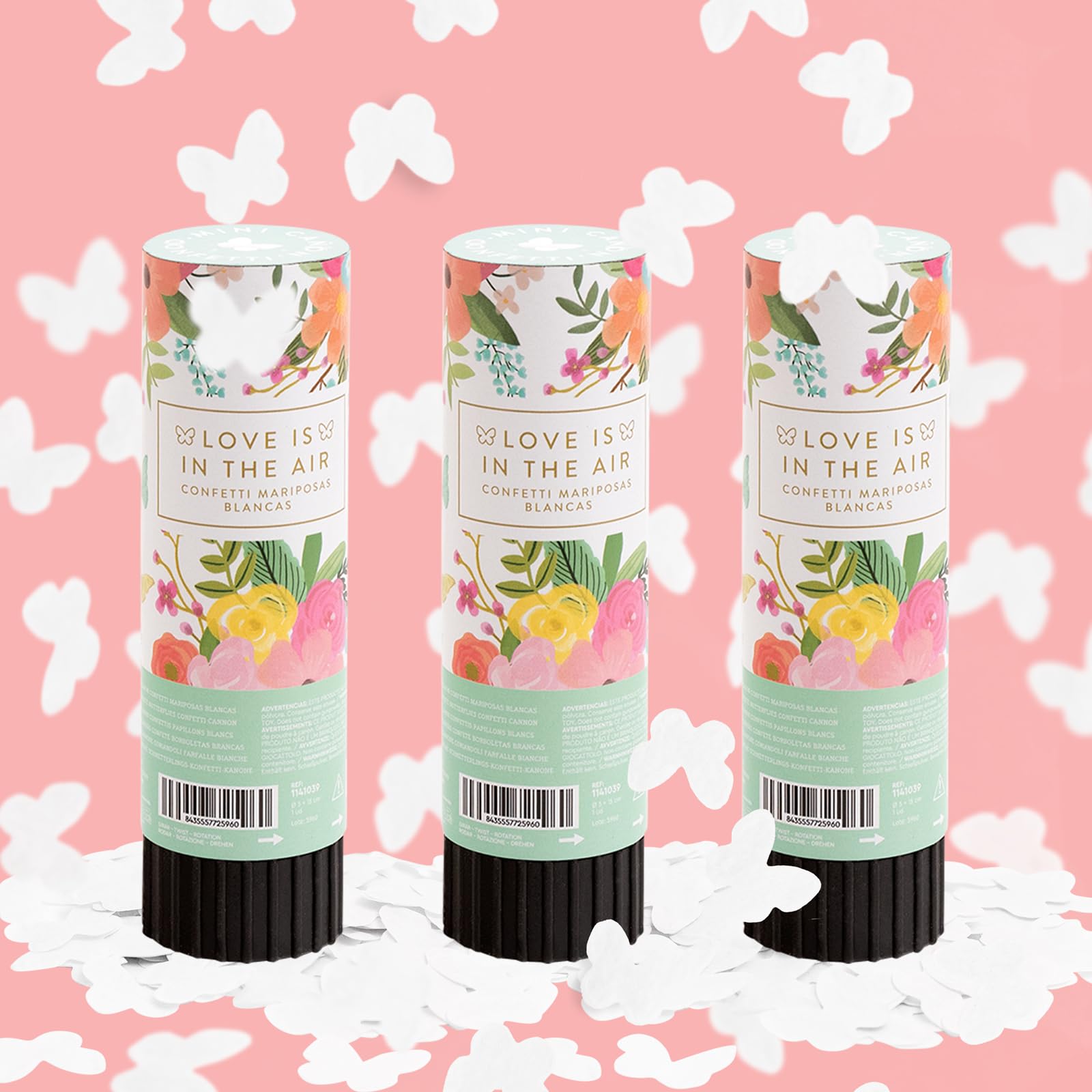 OH YEAH - 3 Unidades - Cañón Confeti Mariposas Blancas 15 cm - Confeti Mariposas color Blanco - Boda - Fiesta - Eventos - Cañón Fiesta 15 cm - FÁCIL USO