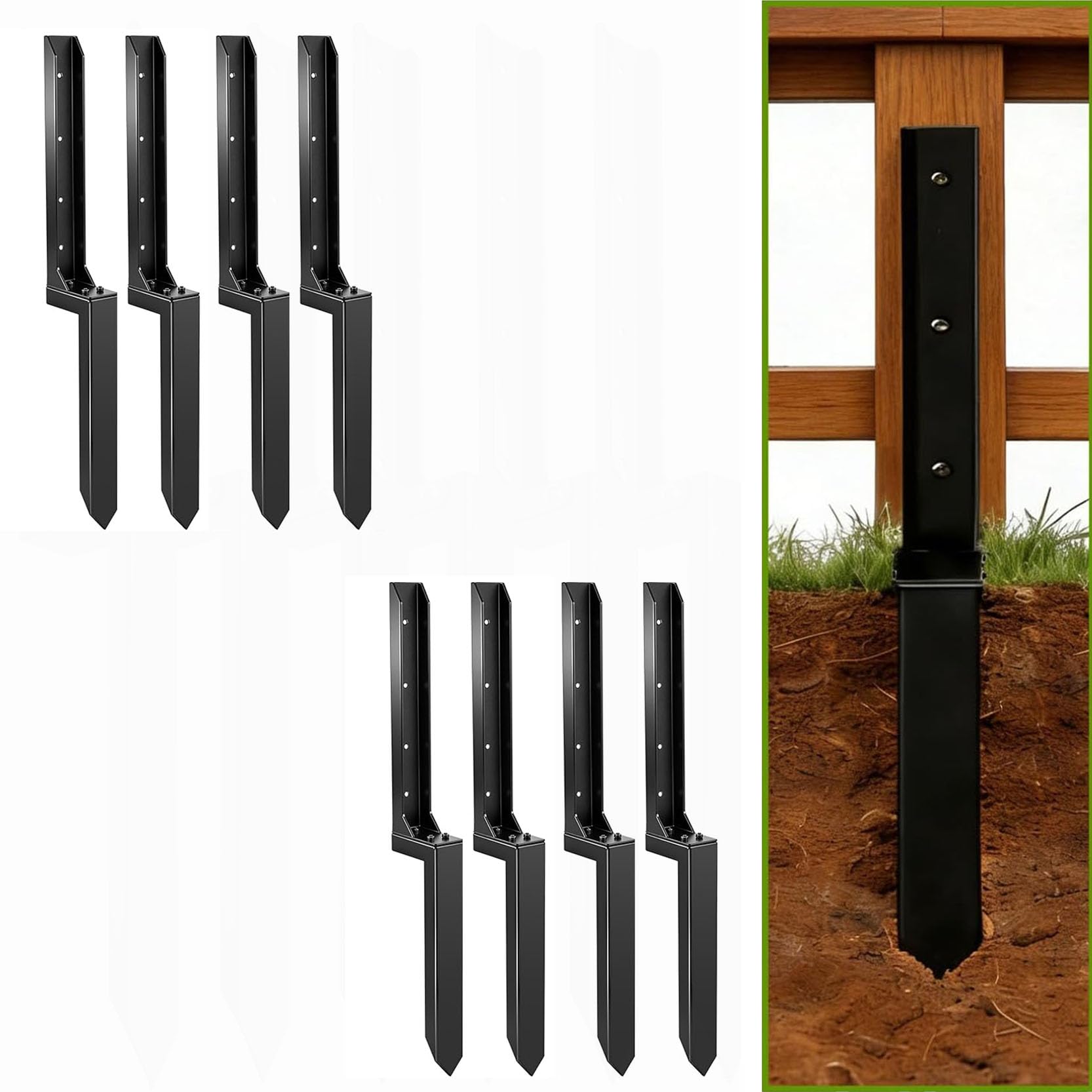 LQSYBHD Fence Post Repair Kit Heavy Duty Steel Fence Post Anchor for Leaning or Broken Posts Ground Stake Stabilizer Support Heavy Duty Fence Post Anchor 31.5 Inch (Size:8pcs)