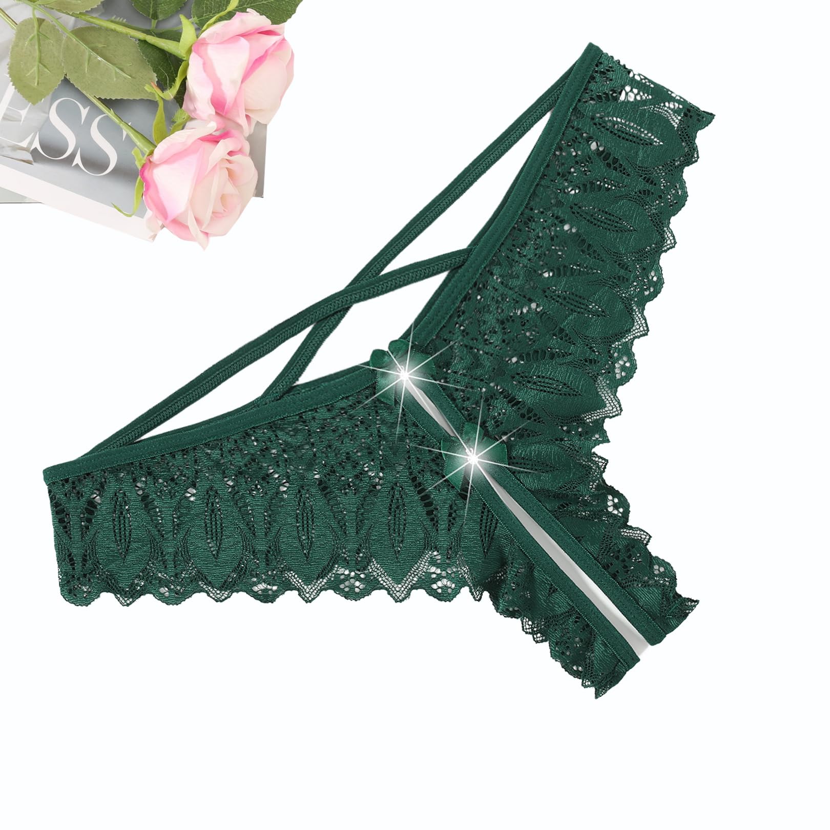 Avidlove Lace Panties for Women Criss Cross String Briefs Cheeky Underwear X-Large Dark Green