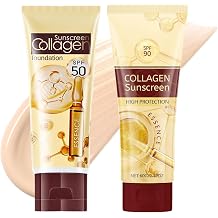 Tinted Sunscreen SPF 50 or 90, Collagen Sun Cream For Sensitive Skin, Factor 50 Tinted Moisturizer for Face & Body, Against UVA & UVB, Hydrating, Oil Control, Water Resistant & Non-Greasy