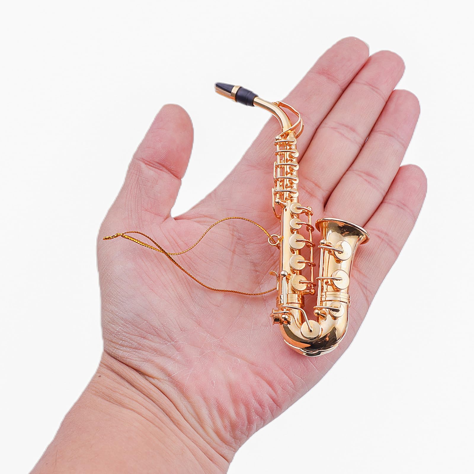 4.72" Brass String Miniature Saxophone Hanging Ornament Mini Musical Instrument Saxophone Replica Christmas Tree Display Ornament Home Decoration Model Birthday Gifts (4.72" Alto Saxophone)