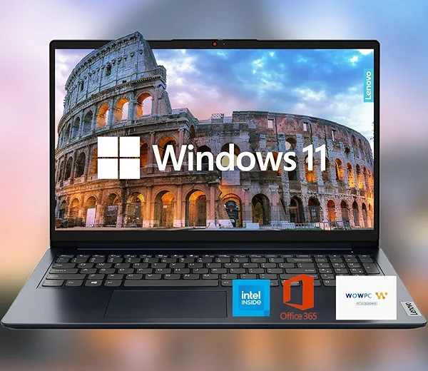 Lenovo IdeaPad 15.6" HD Anti-Glare w/ 1 Year Microsoft 365, 8GB RAM, 128GB SSD, Windows 11 Home, Up to 9.5 Hours Battery Life, Intel Processor, WiFi 6, HDMI, USB-C, SD Card Reader, w/WOWPC USB
