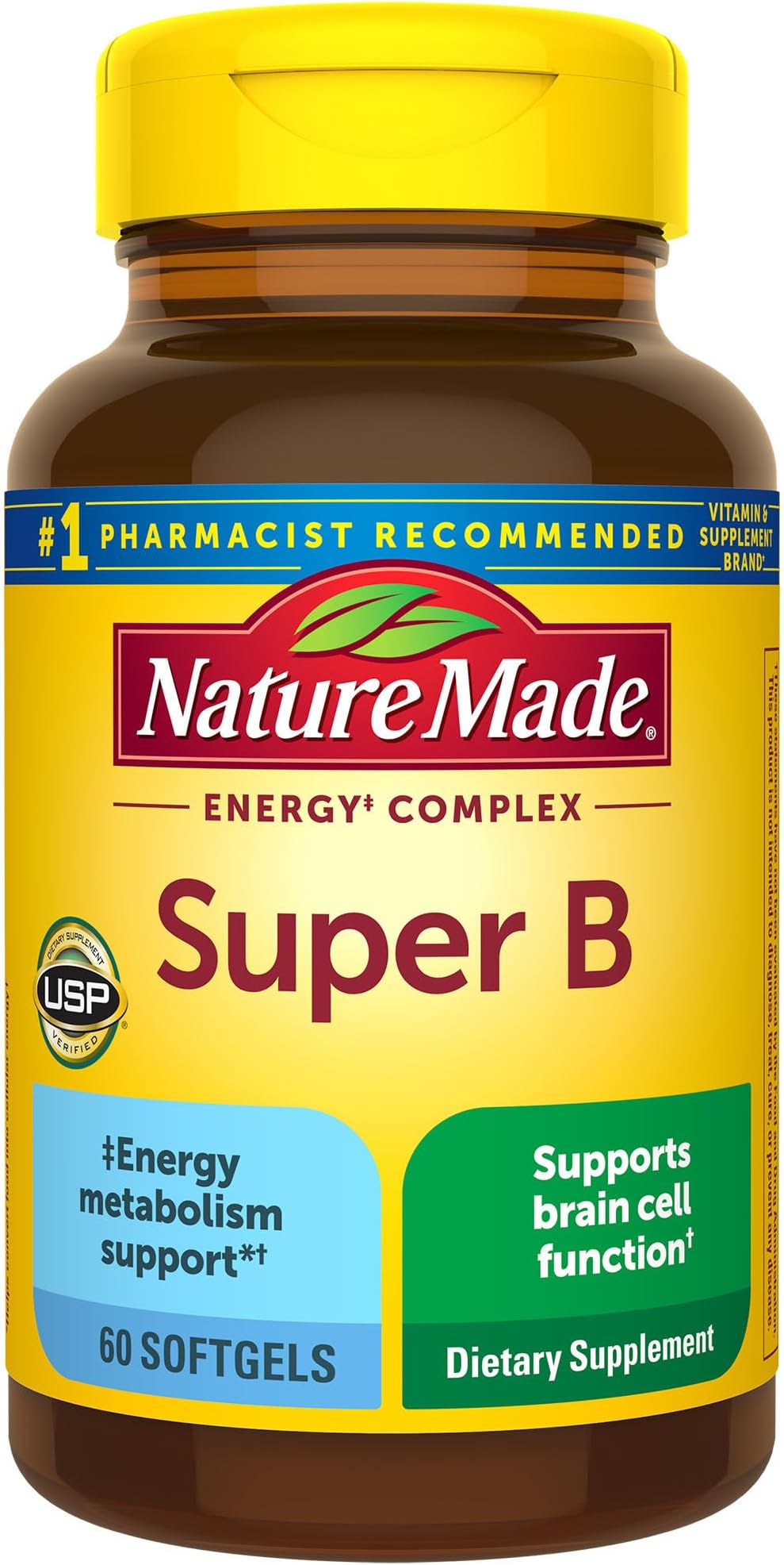 Super B Complex Vitamins for Women and Men, Dietary Supplement for Energy Metabolism Support, Super Vitamin B Complex, 60 Softgels, 60 Day Supply