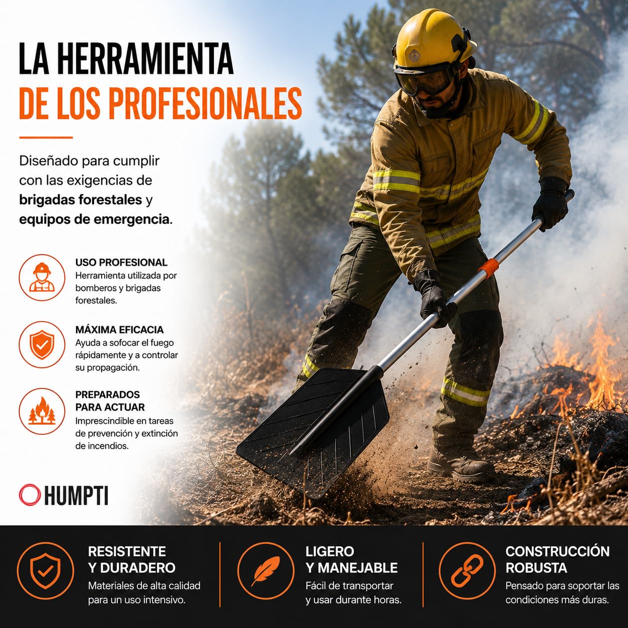 Batefuegos Forestal Extensible HUMPTI Guard Fire, Pala Apagafuegos, Batefuego Forestal Contra Incendios Forestales y Hogar, Alternativa a Extintor Para Casa y Coche, Bate Fuegos Kit Emergencia