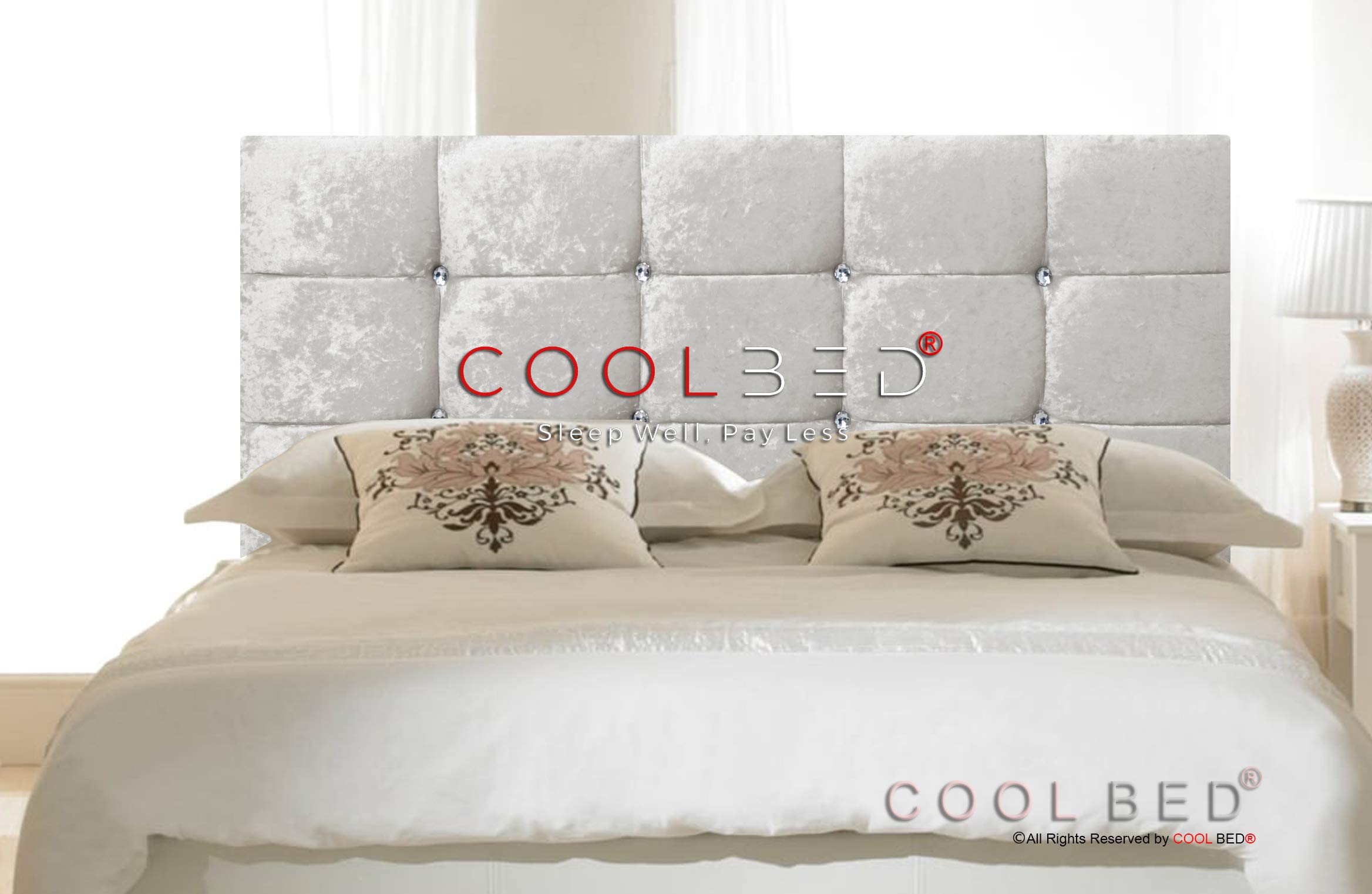 CRUSHED VELVET CHESTERFIELD CUBE HEADBOARD FOR DIVAN BED IN 20" AND 26" HEIGHT (20" - WHITE, SUPER KING (6FT))