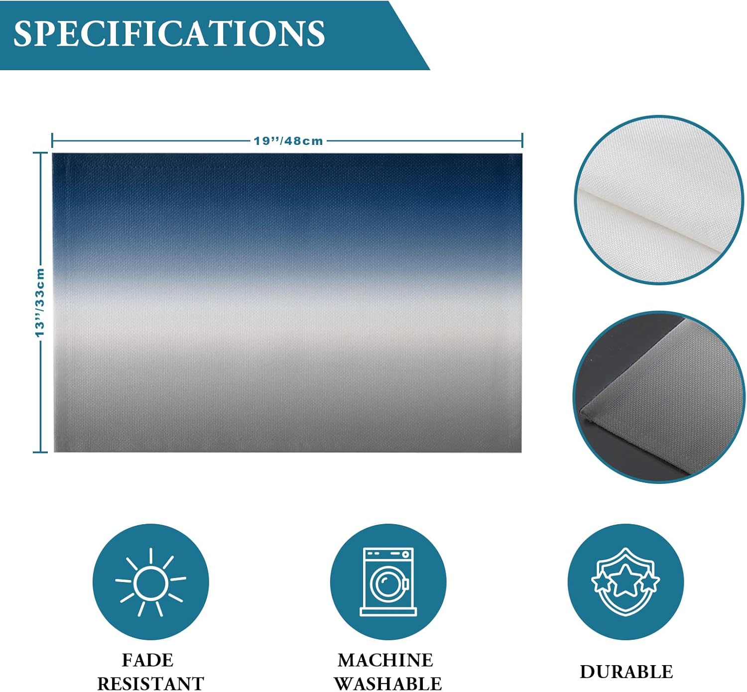 Blue Placemats Set of 6 Ombre Table Mats for Dining Table Blue and Grey Ombre Table Mats Gradient Gradual Color Table Decoration Holiday Banquet Kitchen Dining Non Slip Washable Placemat 13x19 Inch