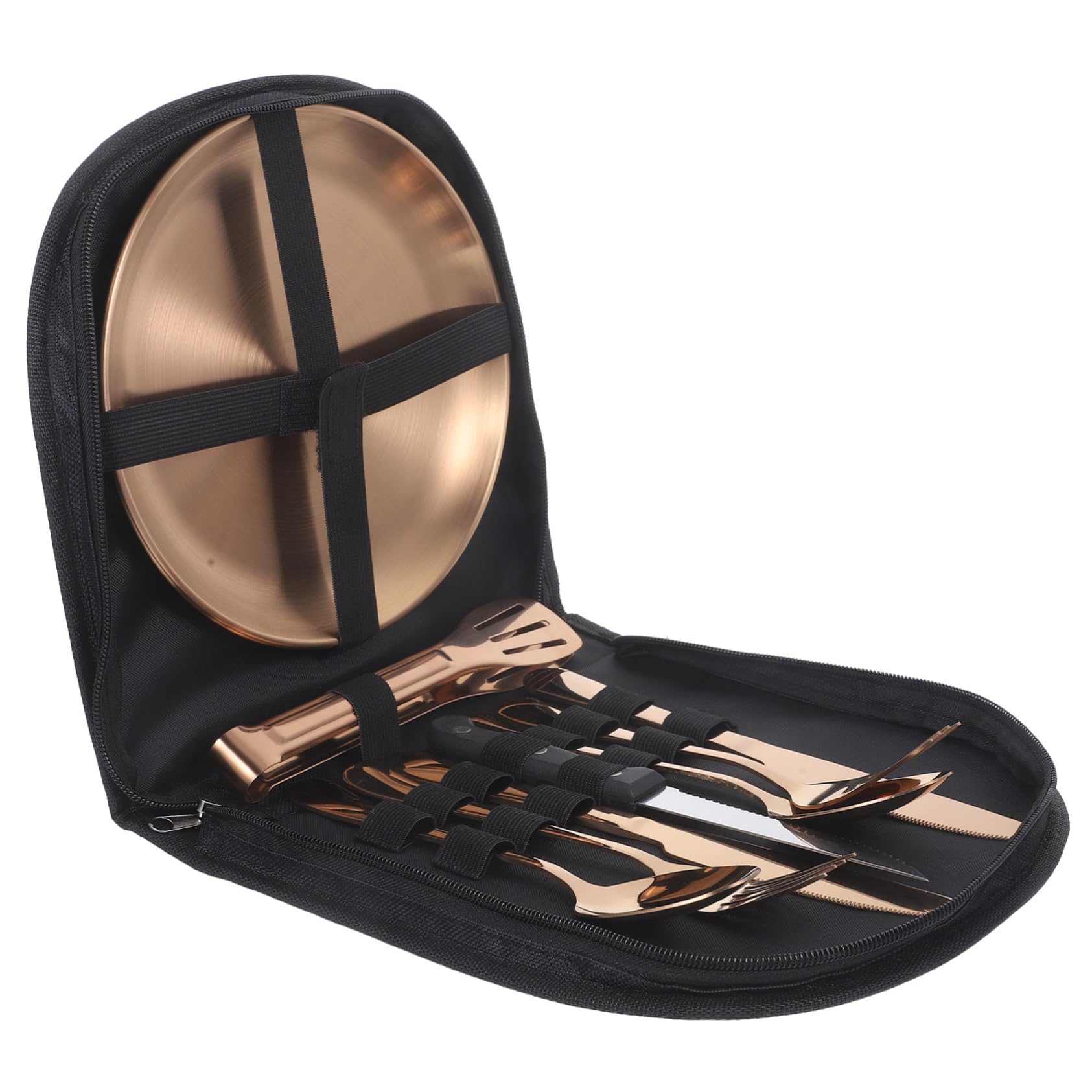 Servierbesteck 1 Satz aus Edelstahl mit Etui für Camping | Tragbares Outdoor Besteck, Ergonomisches Design, Inklusive Aufbewahrungstasche aus Stoff