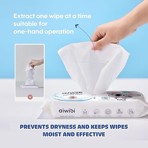 Miniatura 4 de Toallitas para bebés sin perfume, 99.91% toallitas a base de agua purificada, 720 unidades (12 paquetes x 60), hipoalergénicas para piel sensible