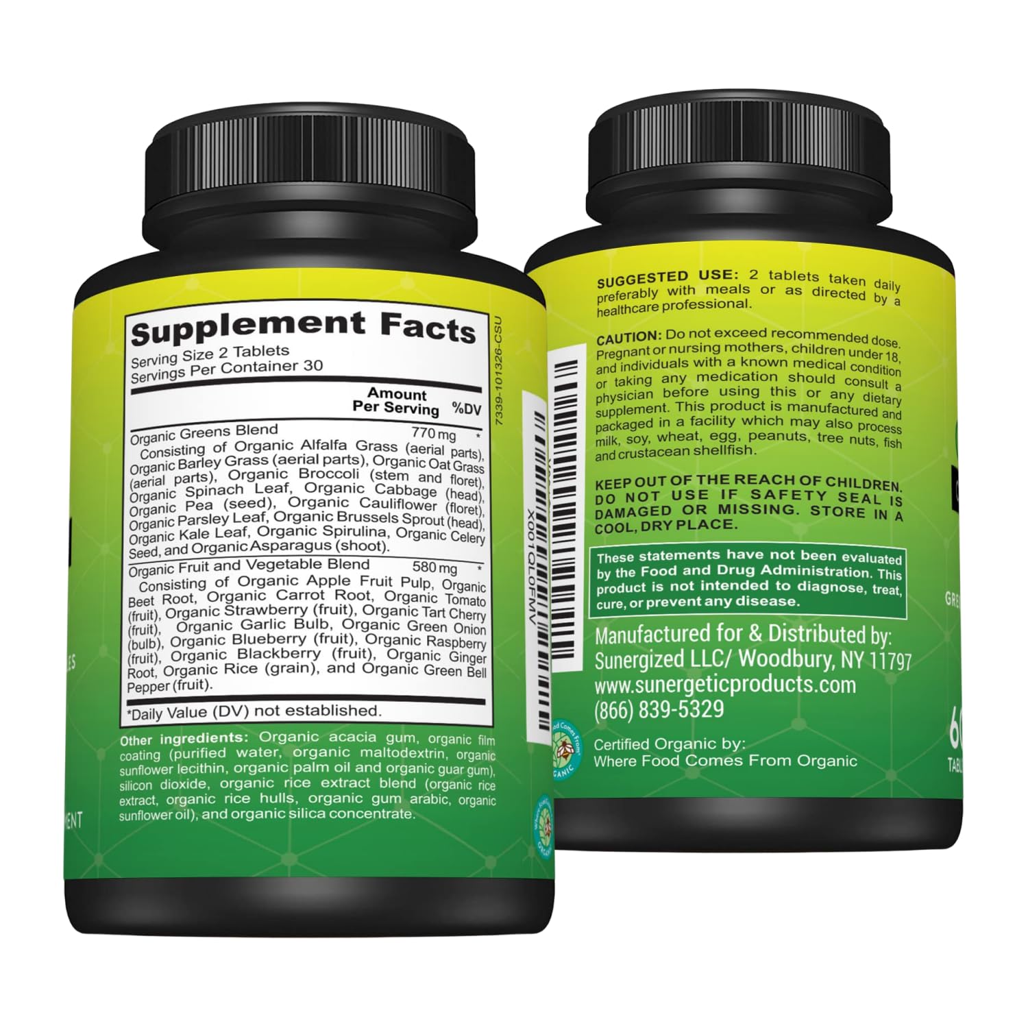 Sunergetic Premium USDA Organic Greens Superfood Tablets – Greens Superfood Powder Includes Veggies, Fruits & Polyphenols – Daily Greens Superfood Powder Supplement– 60 Greens Tablets — Amazon image 8