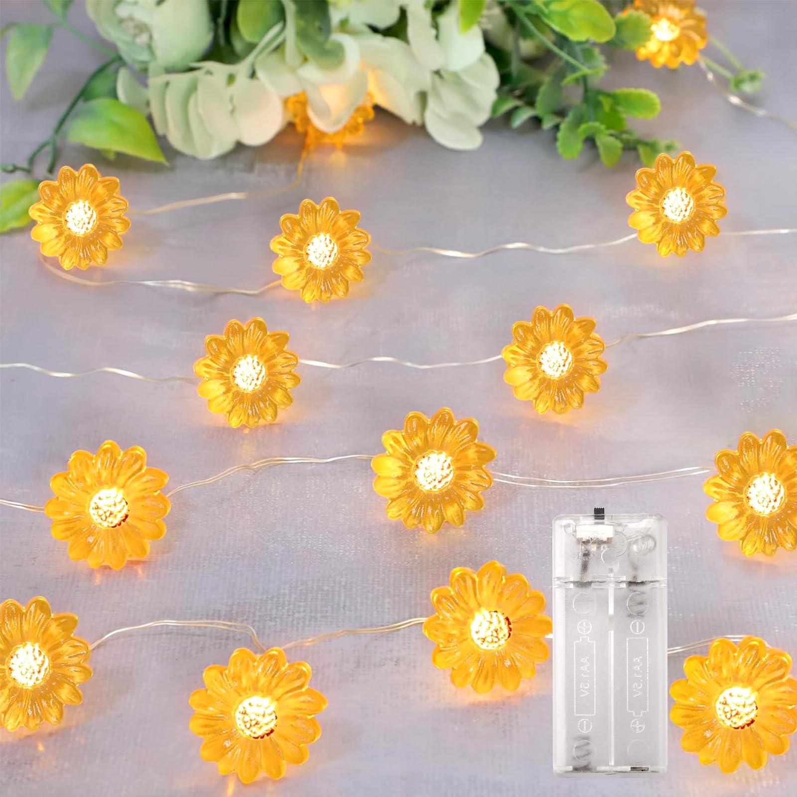 ENLACE Sonnenblume Lichterkette, 2M 20 LED Lichterkette Blumen Batteriebetrie, Künstliche Sonnenblume Lichterketten Dekoration für Kinderzimmer Garten Hochzeit Party Außen Innen