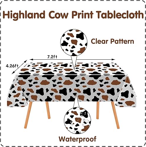 Miniatura 4 de Platos y servilletas con estampado de vaca marrón, suministros de fiesta, decoraciones de cumpleaños de vaca de las tierras altas, mantel con