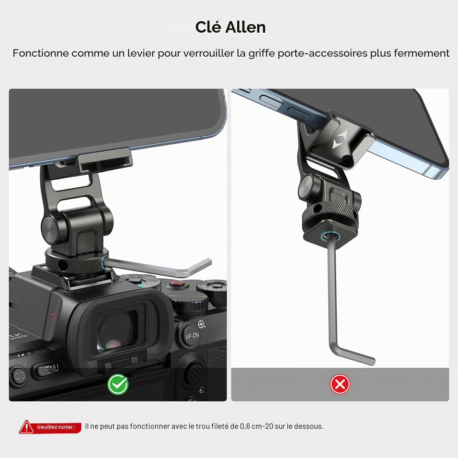 SMALLRIG Support de Téléphone Universel en Métal avec Cold Shoe et Trou Fileté 1/4"-20, Support de Caméra pour Téléphone Portable avec Rotation à 360° - 3559