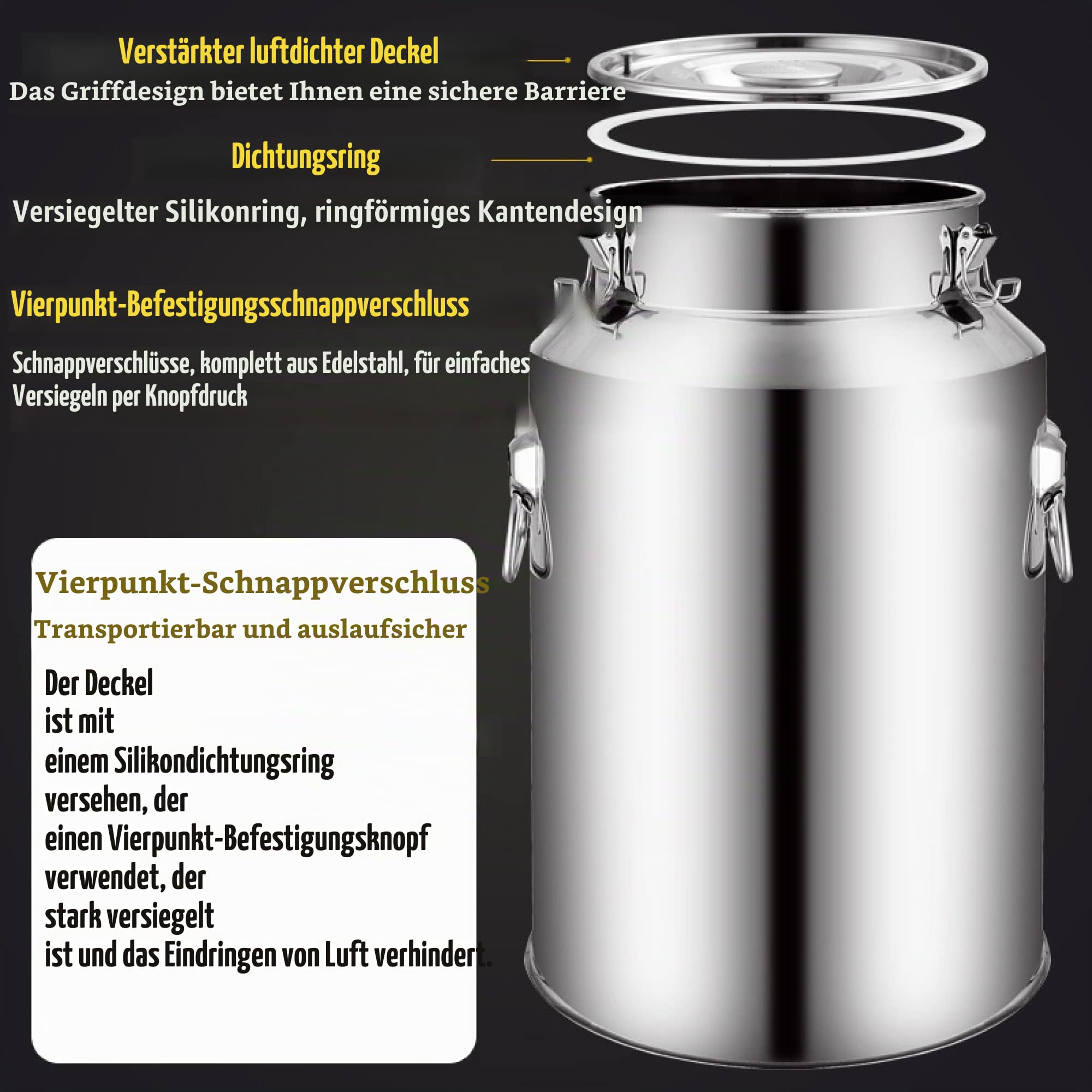 Edelstahl Dichtung Milch Transportkanne - 5L/9L/14L Milcheimer mit Wasserhahn Zapfhahn für Wasser, Wein, Tee - Flüssigkeitsbehälter Milchkanne für Haus & Bauernhof